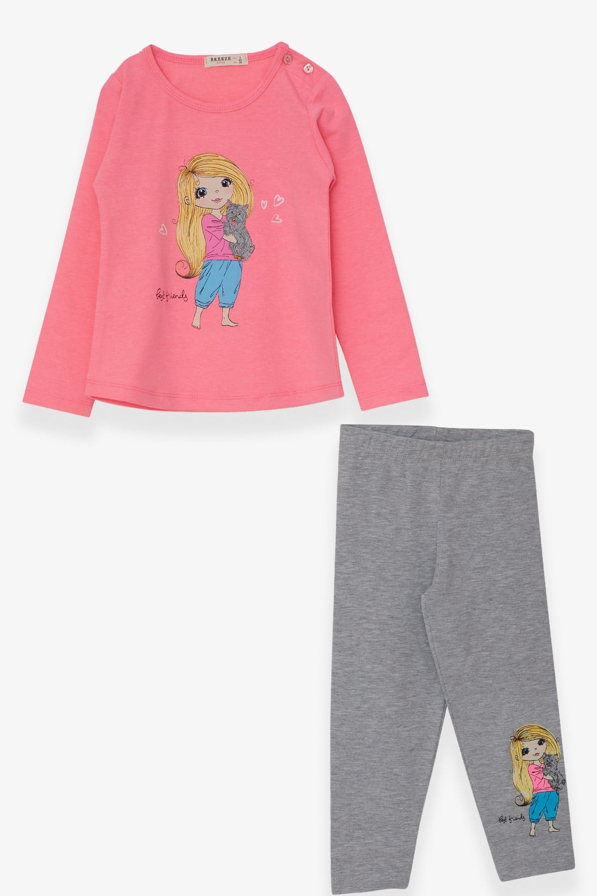 Breeze Kız Çocuk Taytlı Takım Kız Baskılı Neon Pembe (1.5-5 Yaş)