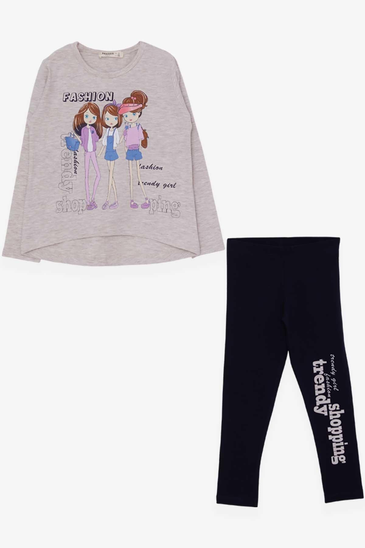 Breeze Kız Çocuk Taytlı Takım Kız Baskılı Bej Melanj (4-8 Yaş)