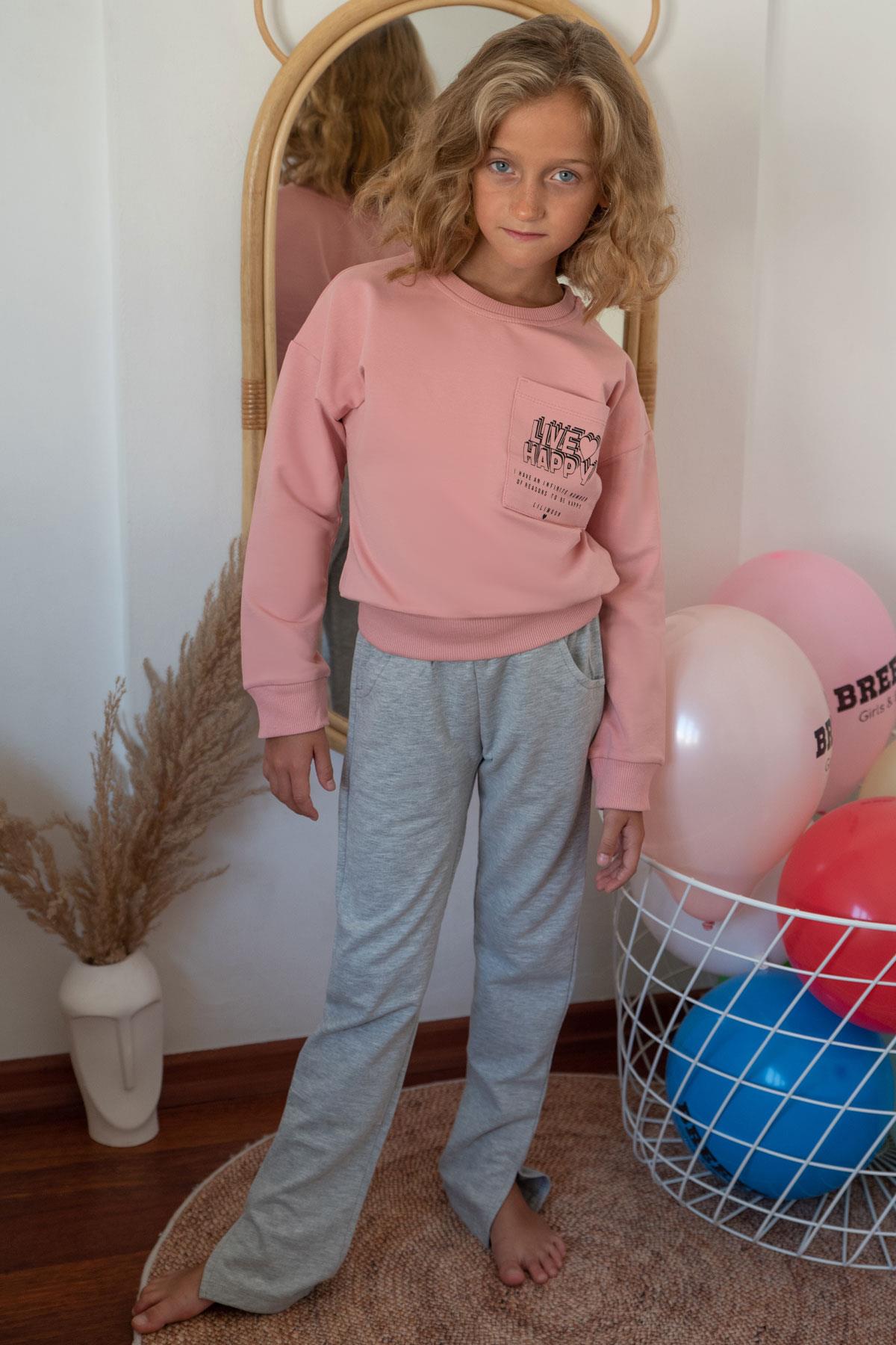 Breeze Kız Çocuk Taytlı Takım Motivasyon Temalı Paçası Yırtmaçlı Gülkurusu (5-10 Yaş)