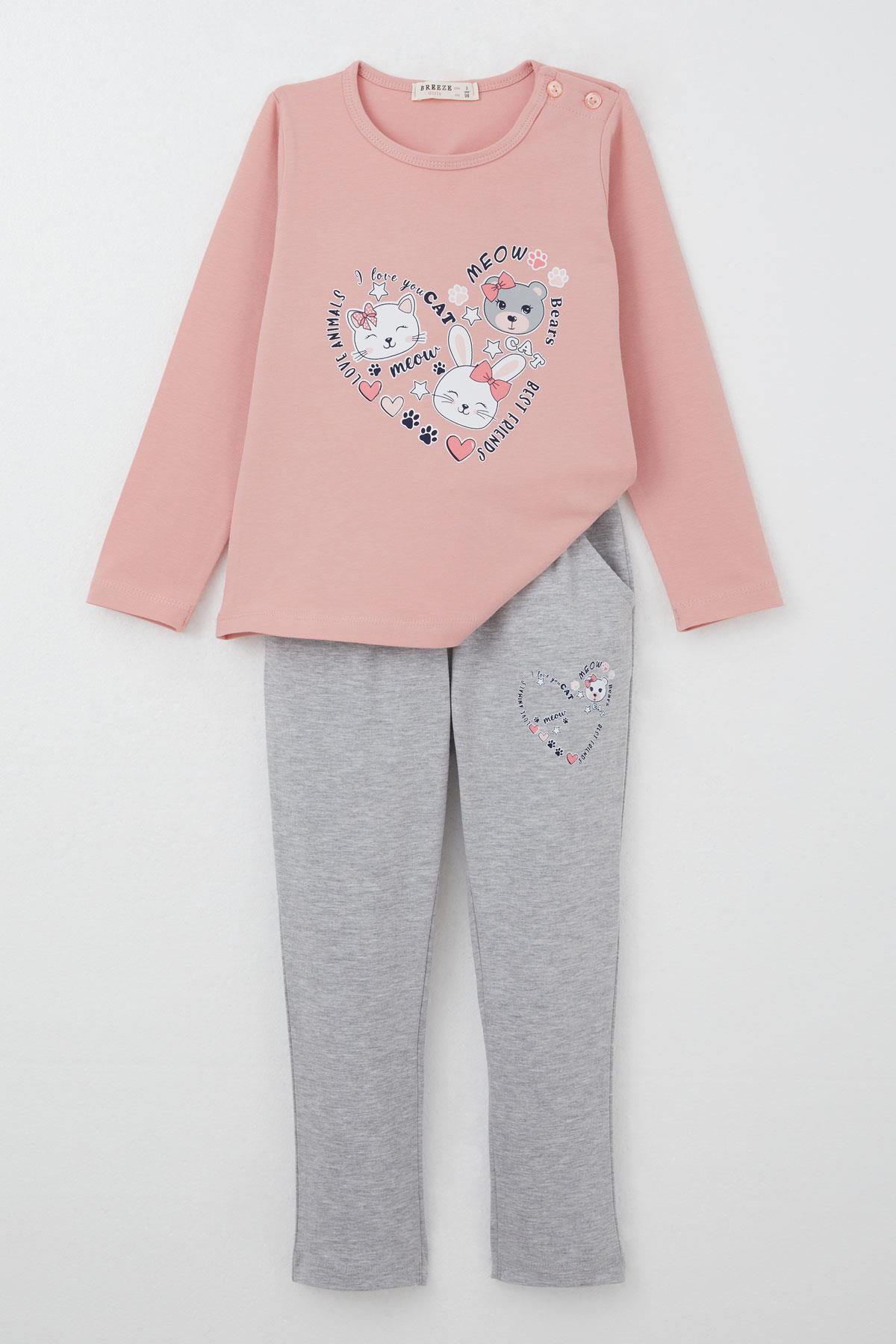 Breeze Kız Çocuk Taytlı Takım Sevgi Temalı Sevimli Hayvancıklar Baskılı Gülkurusu (1-4 Yaş)