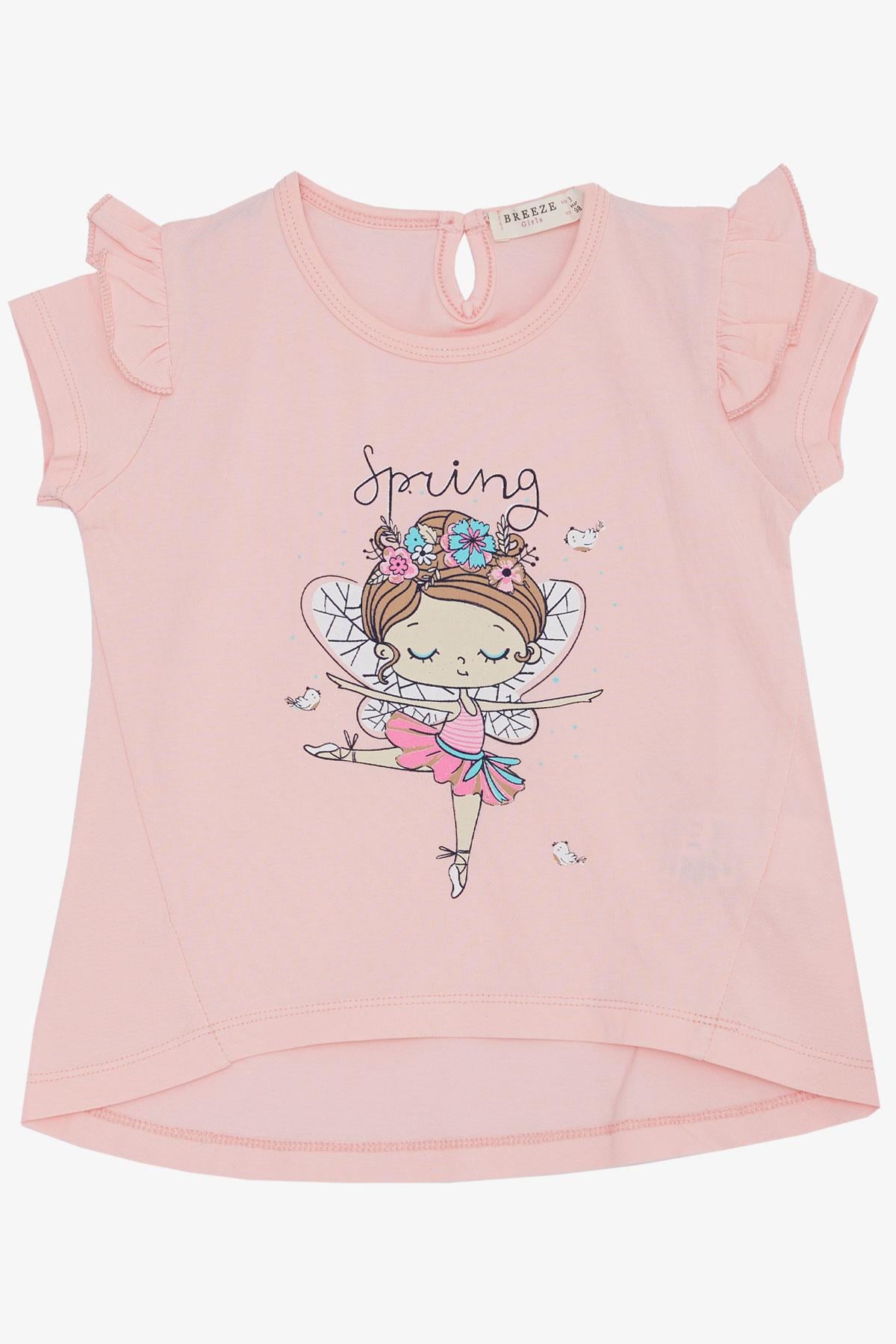 Breeze Kız Çocuk Tişört Bahar Temalı Balerin Kız Baskılı Pembe (1.5-5 Yaş)