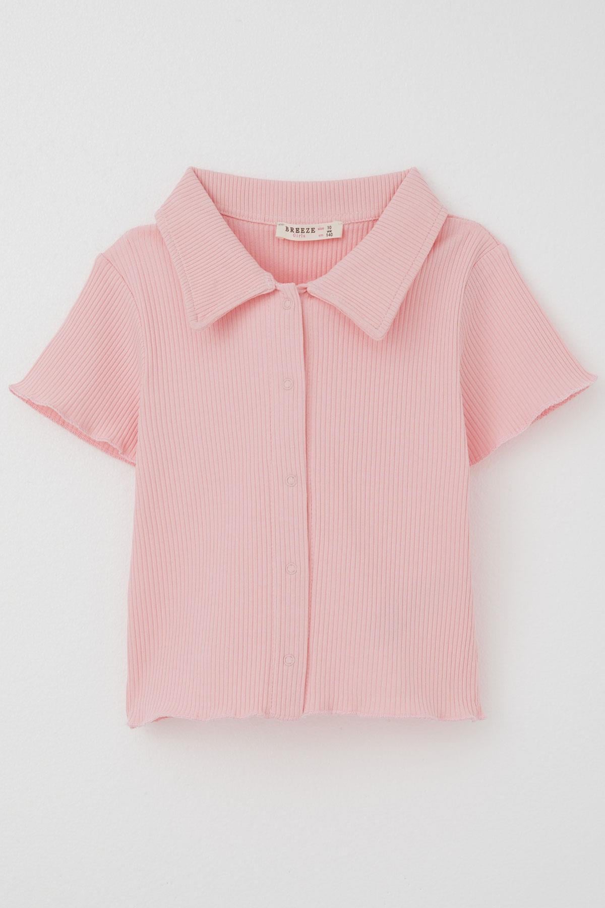Breeze Kız Çocuk Tişört Crop Çıtçıtlı Fitilli Pembe (9-14 Yaş)