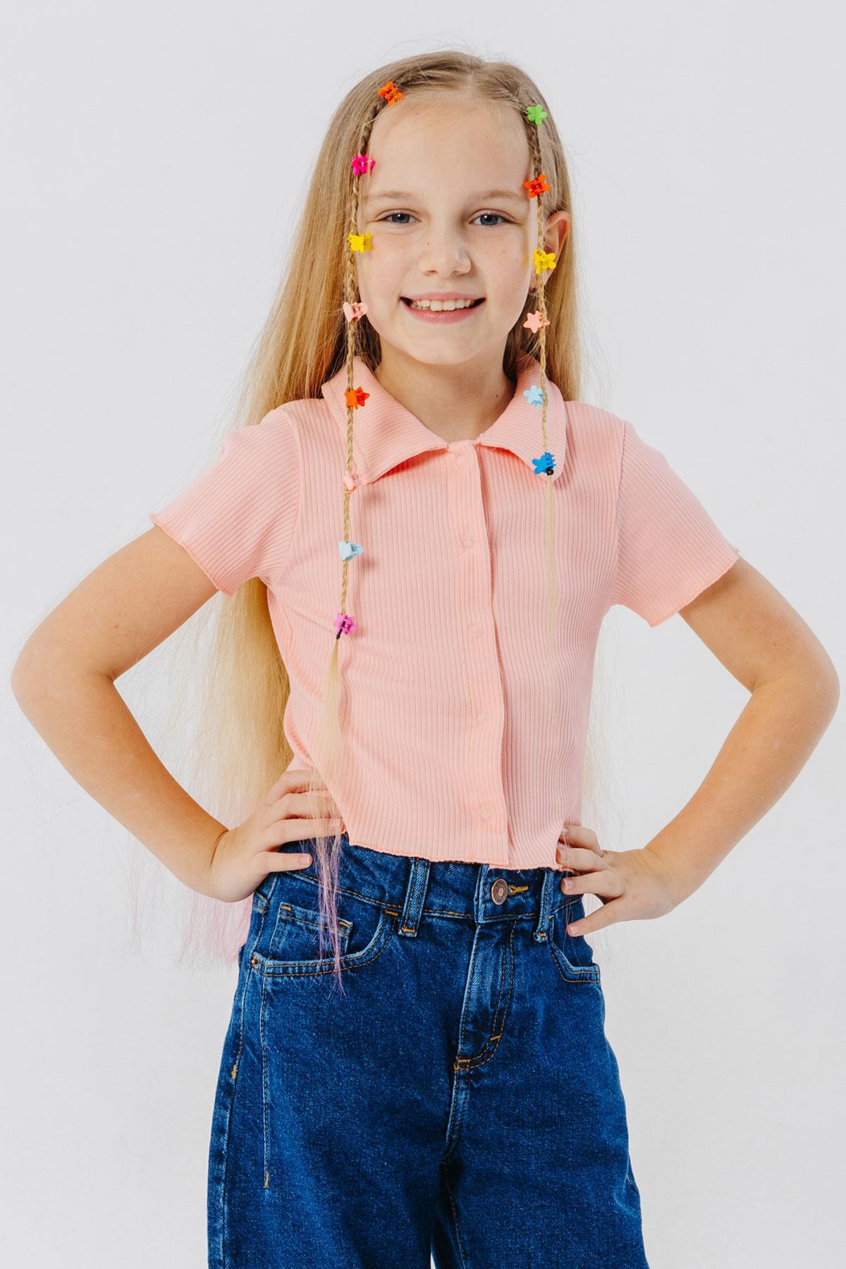 Breeze Kız Çocuk Tişört Crop Çıtçıtlı Fitilli Somon (9-14 Yaş)