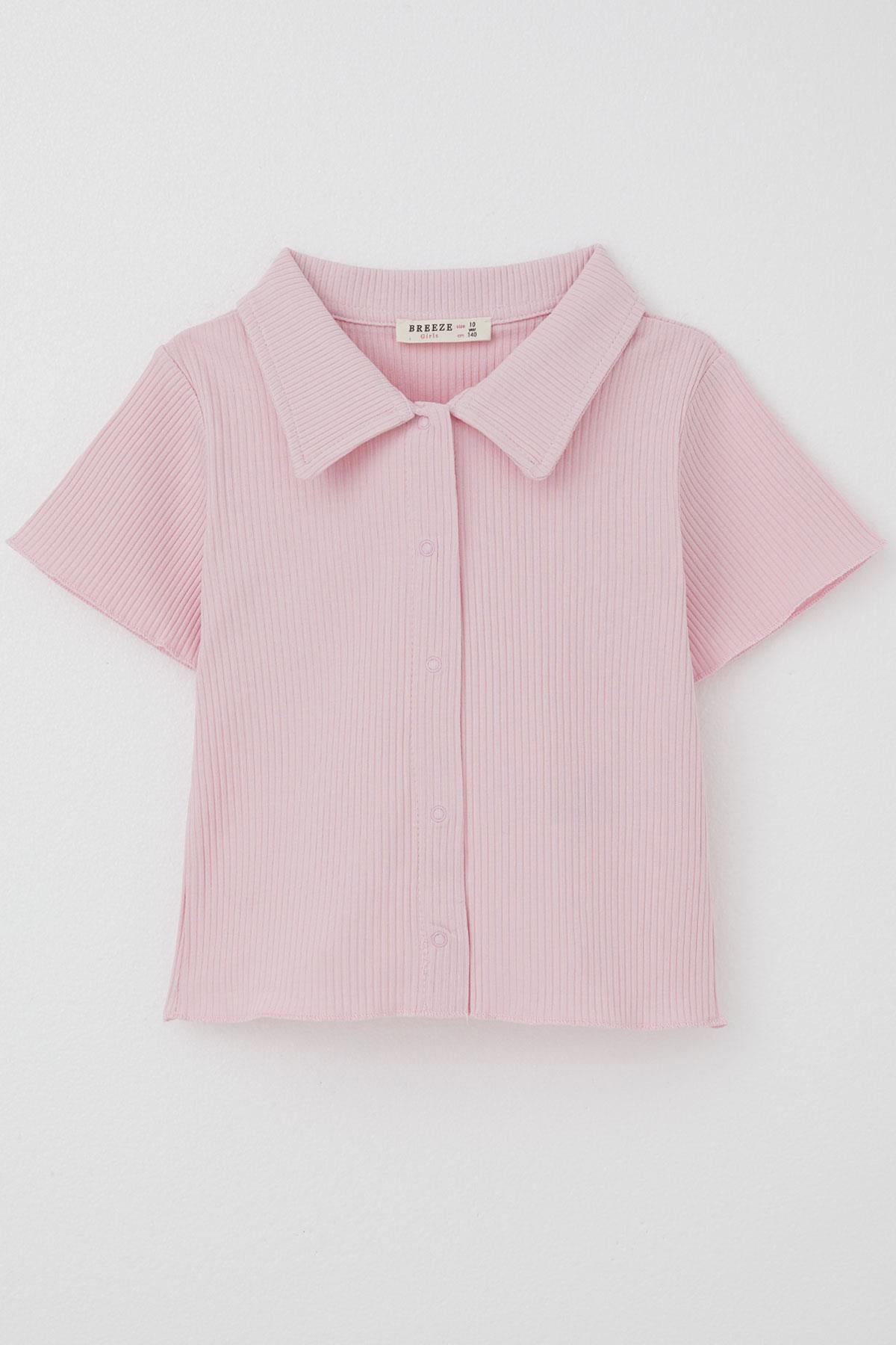 Breeze Kız Çocuk Tişört Crop Çıtçıtlı Fitilli Pembe (9-14 Yaş)