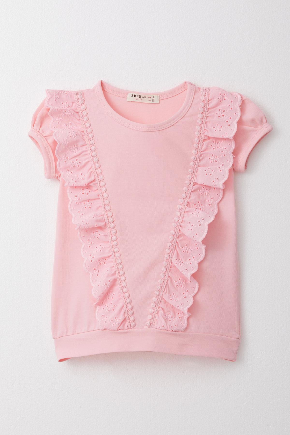 Breeze Kız Çocuk Tişört Güpürlü Pembe (1.5-5 Yaş)