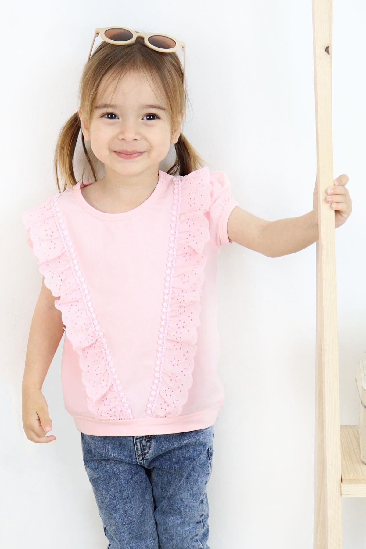 Breeze Kız Çocuk Tişört Güpürlü Pembe (1.5-5 Yaş)