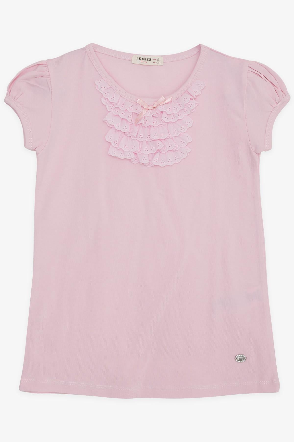 Breeze Kız Çocuk Tişört Güpürlü Pudra (4-8 Yaş)
