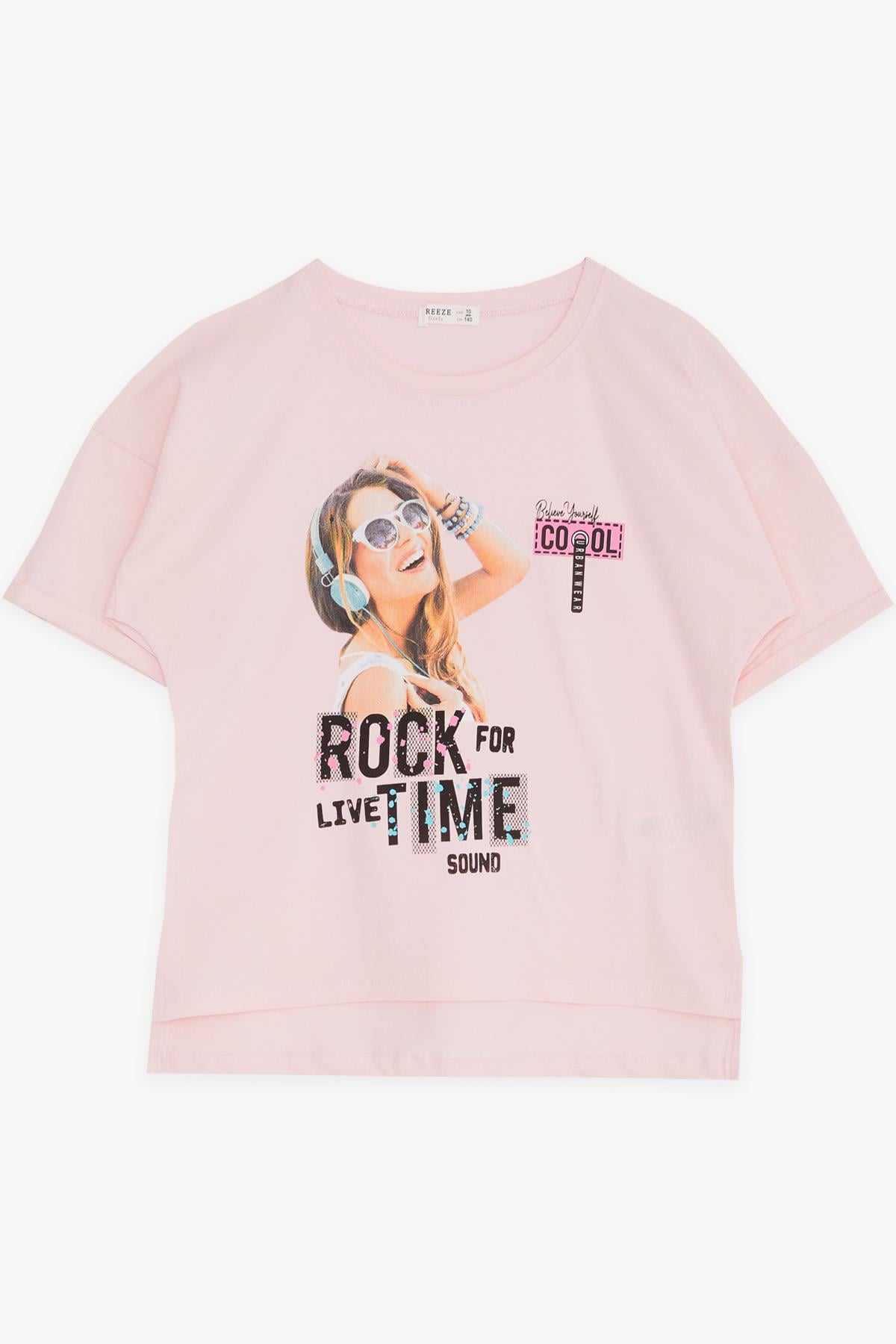 Breeze Kız Çocuk Tişört Havalı Rockçı Kız Baskılı Pembe (9-16 Yaş)