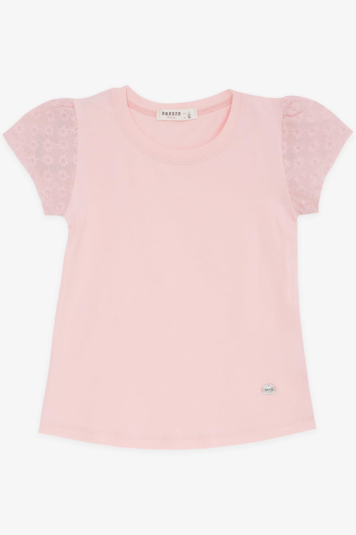 Breeze  Kız Çocuk Tişört Kolları Fistolu Pudra (3-8 Yaş)