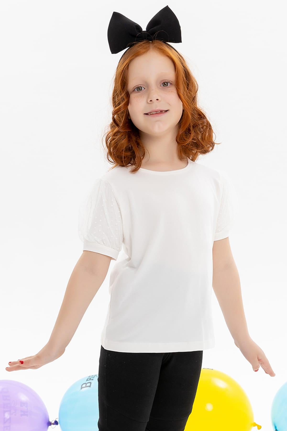 Breeze Kız Çocuk Tişört Kolları Tüllü Ekru (8-12 Yaş)