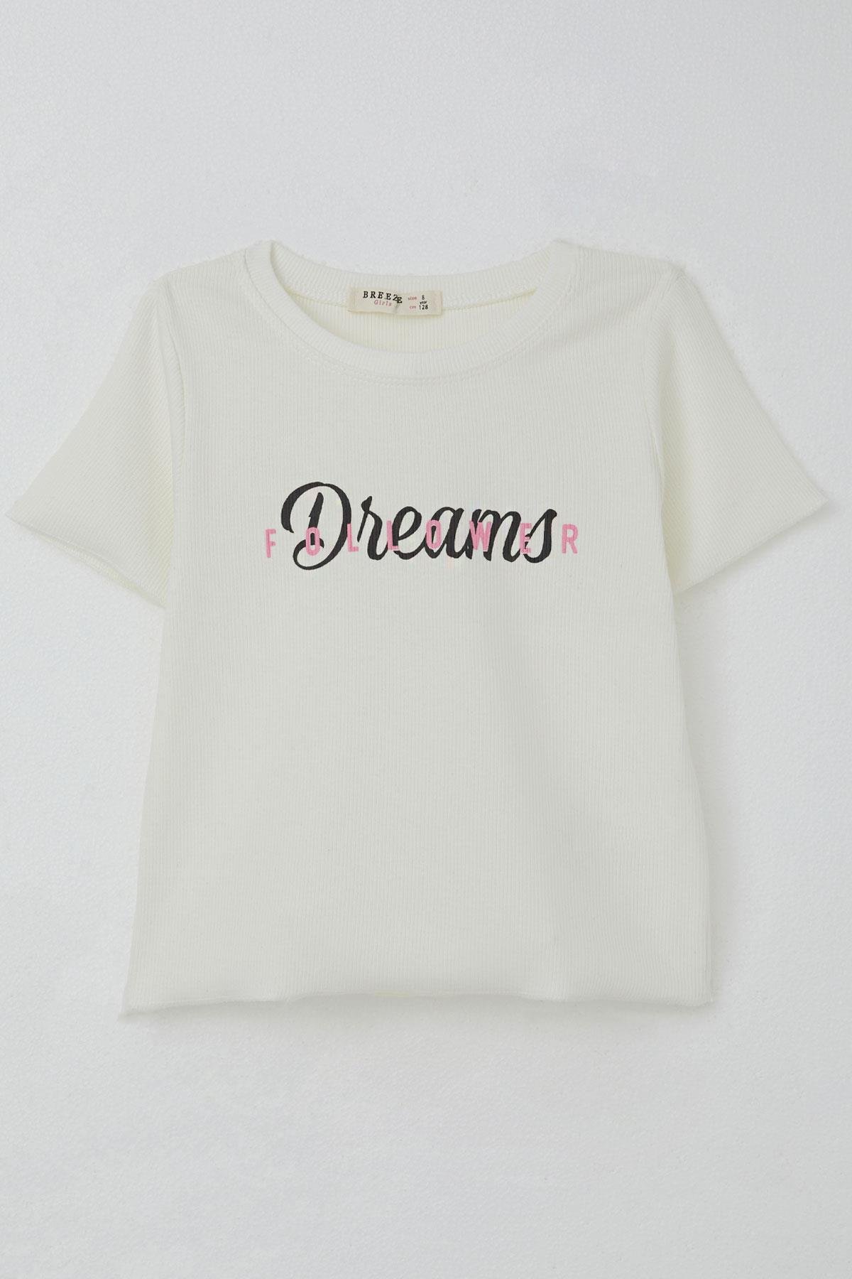 Breeze Kız Çocuk Tişört Yazı Baskılı Ekru (8-14 Yaş)