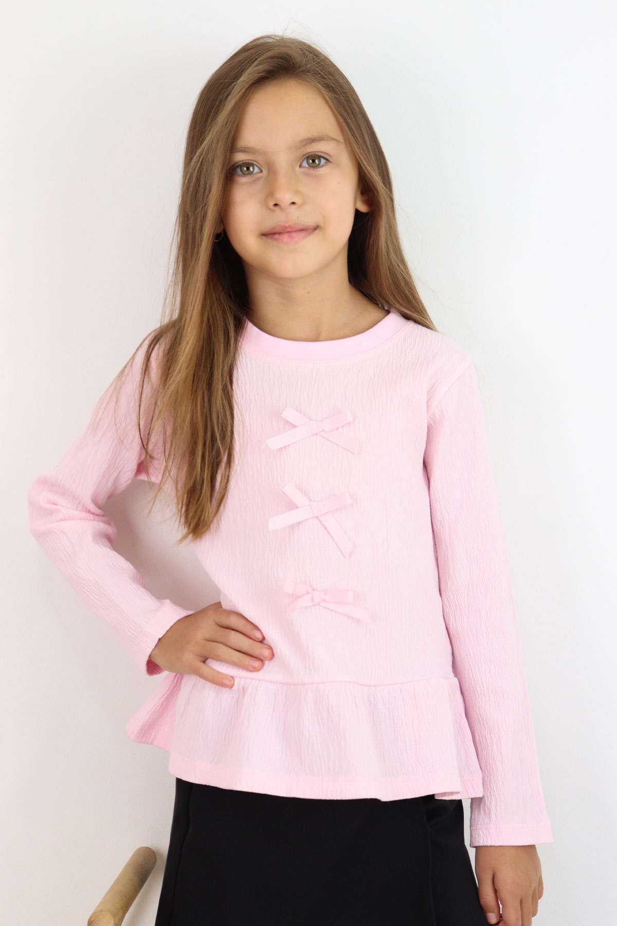 Breeze Kız Çocuk Uzun Kollu Bluz Fiyonk Aksesuarlı Pembe (4-8 Yaş)