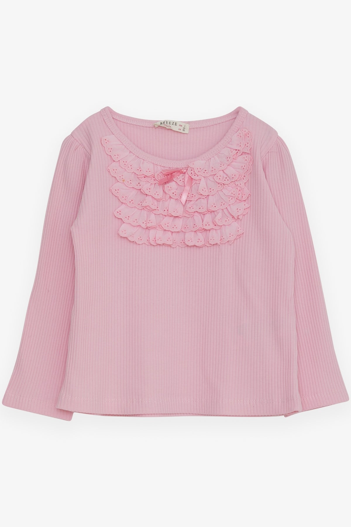 Breeze Kız Çocuk Uzun Kollu Bluz Güpürlü Fiyonklu Pembe (3-6 Yaş)