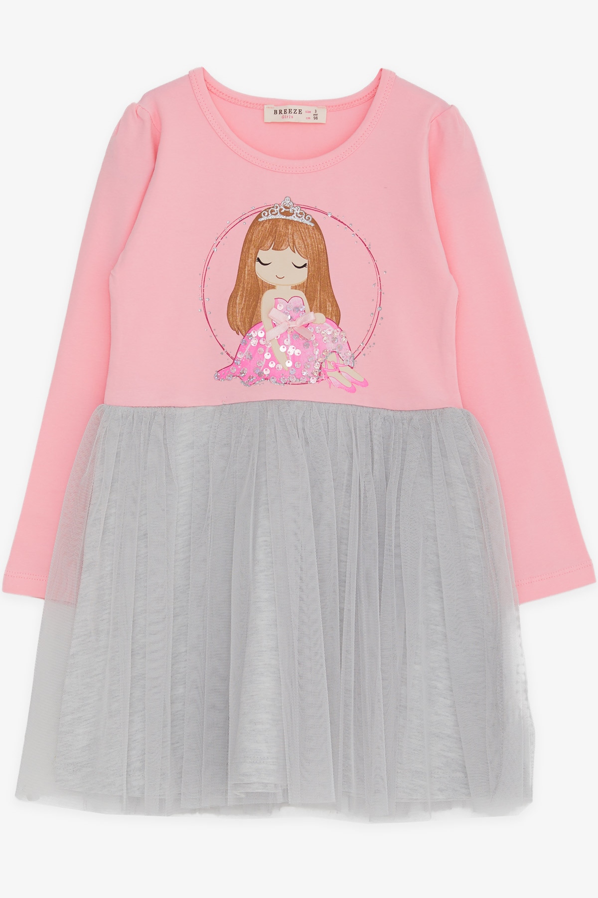 Breeze Kız Çocuk Uzun Kollu Elbise Pullu Kız Baskılı Pembe (1.5-5 Yaş)