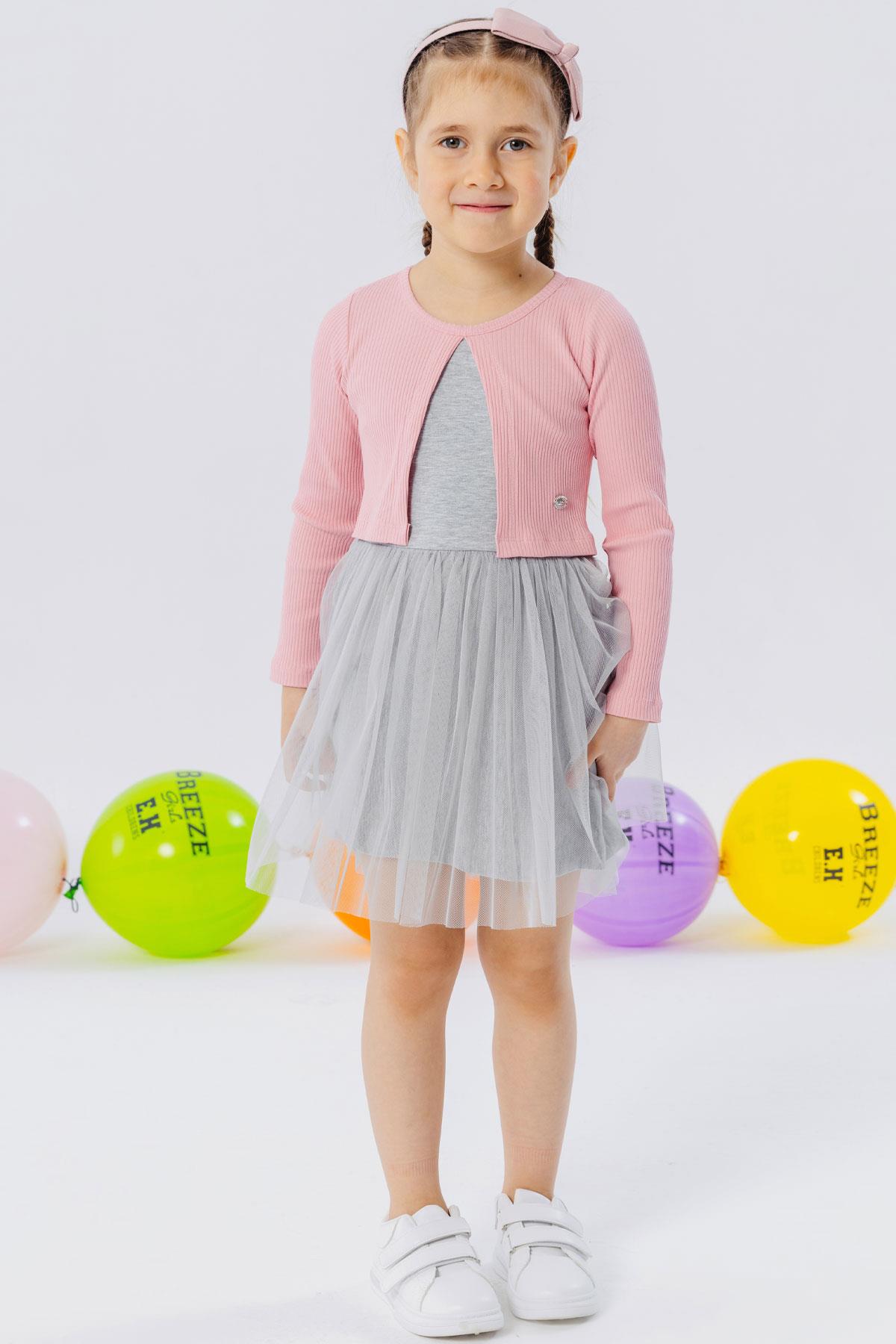 Breeze Kız Çocuk Uzun Kollu Elbise Tüllü Pembe (3-4 Yaş)