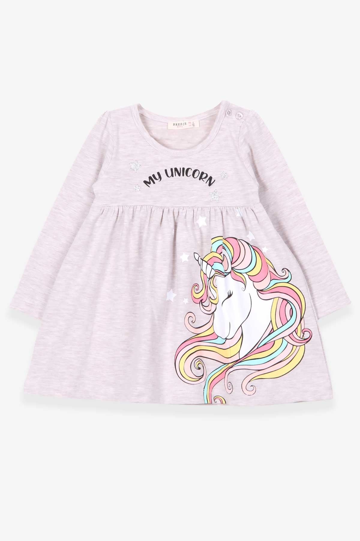 Breeze Kız Çocuk Uzun Kollu Elbise Unicorn Bej Melanj (2-6 Yaş)