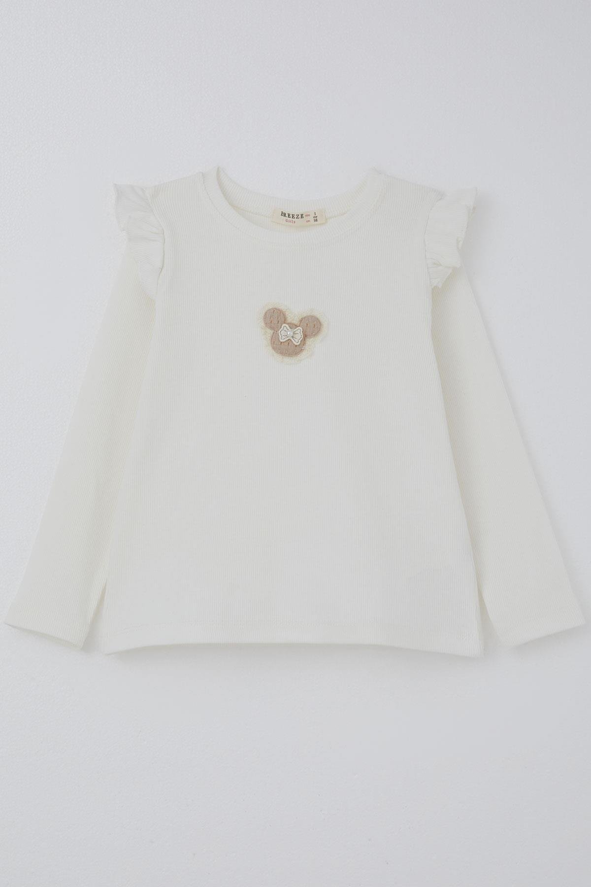 Breeze Kız Çocuk Uzun Kollu Tişört Arma Detaylı Ekru (2-6 Yaş)