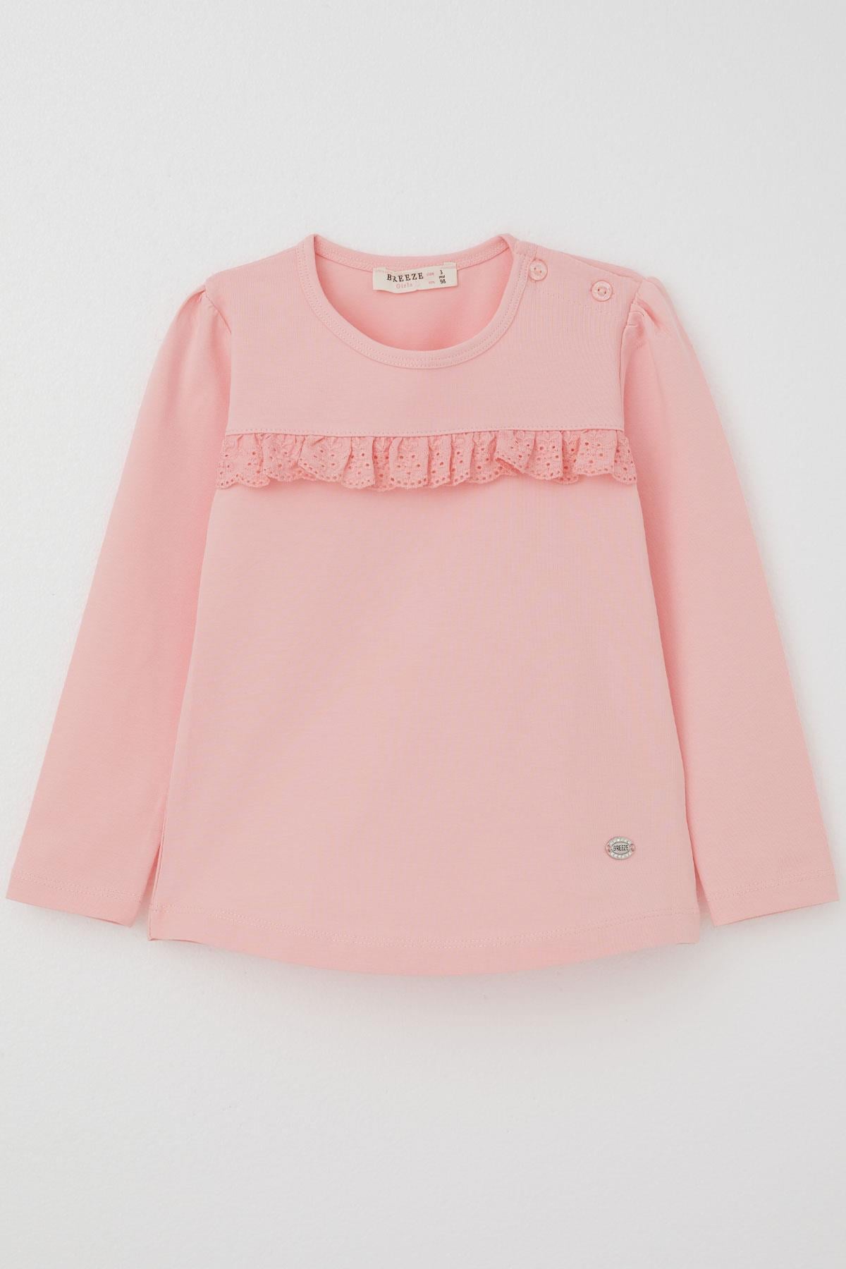 Breeze Kız Çocuk Uzun Kollu Tişört Güpürlü Pembe (1-4 Yaş)