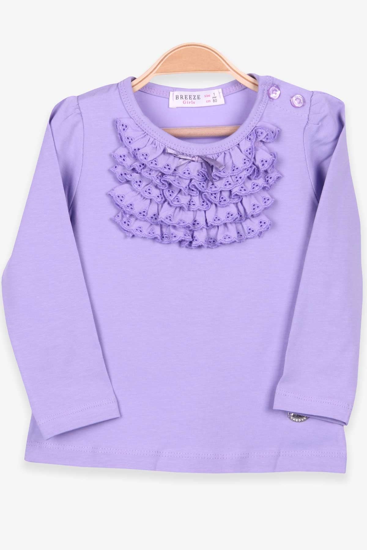 Breeze Kız Çocuk Uzun Kollu Tişört Güpürlü Fiyonklu Lila (6 Ay-2 Yaş)