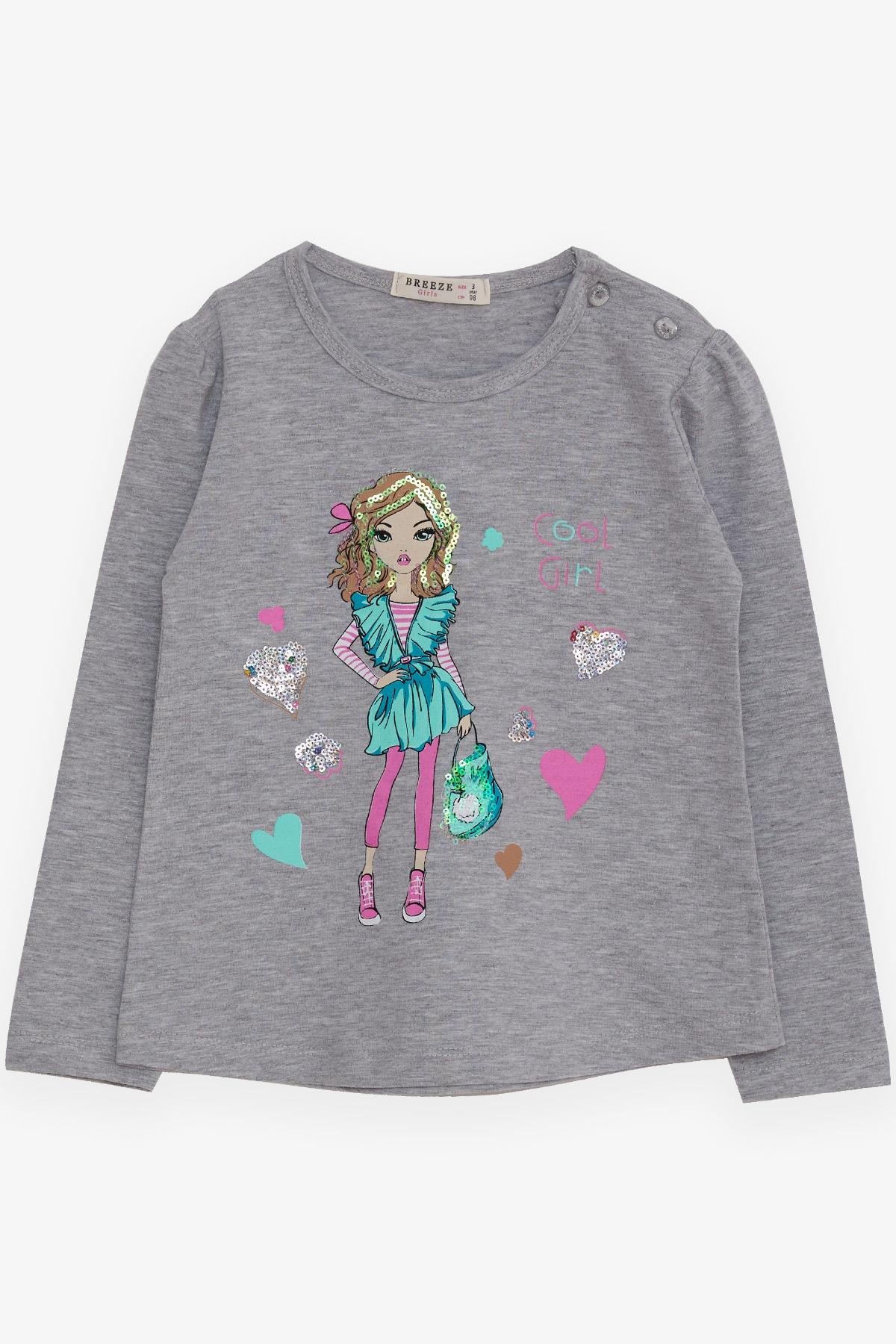 Breeze Kız Çocuk Uzun Kollu Tişört Havalı Kız Baskılı Gri Melanj (1.5-5 Yaş)
