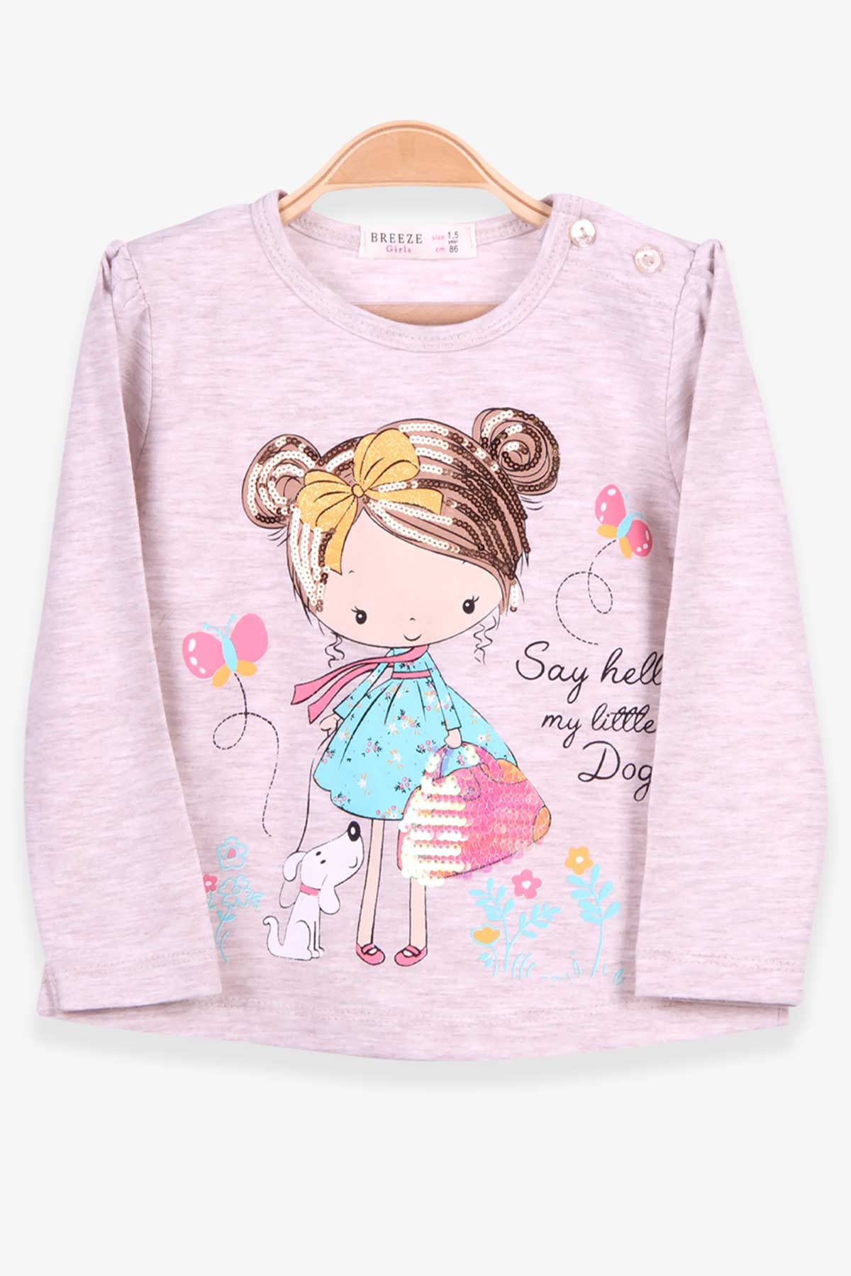 Breeze Kız Çocuk Uzun Kollu Tişört Kız Baskılı Bej Melanj (1.5-5 Yaş)