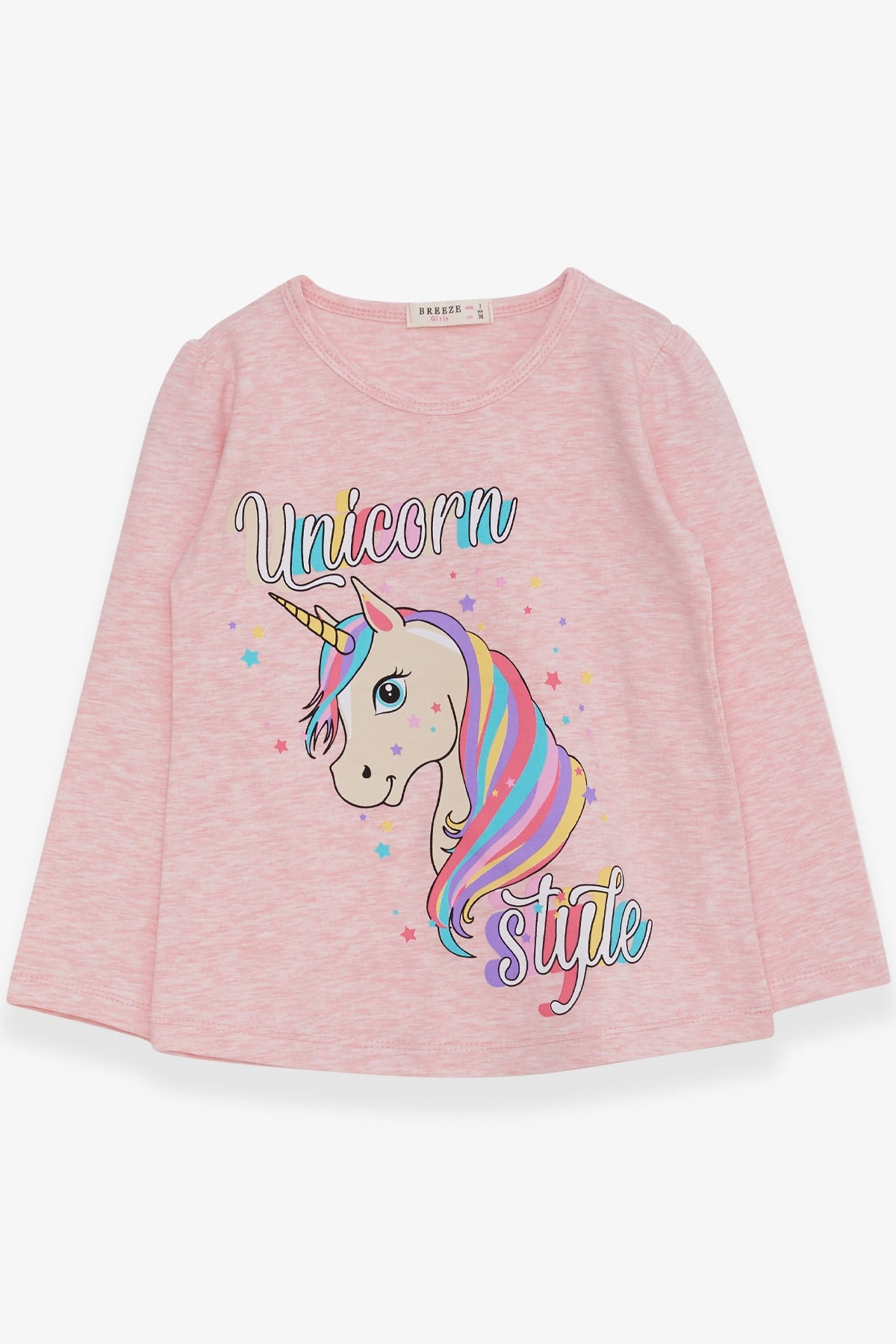 Breeze Kız Çocuk Uzun Kollu Tişört Unicorn Somon Melanj (2-6 Yaş)