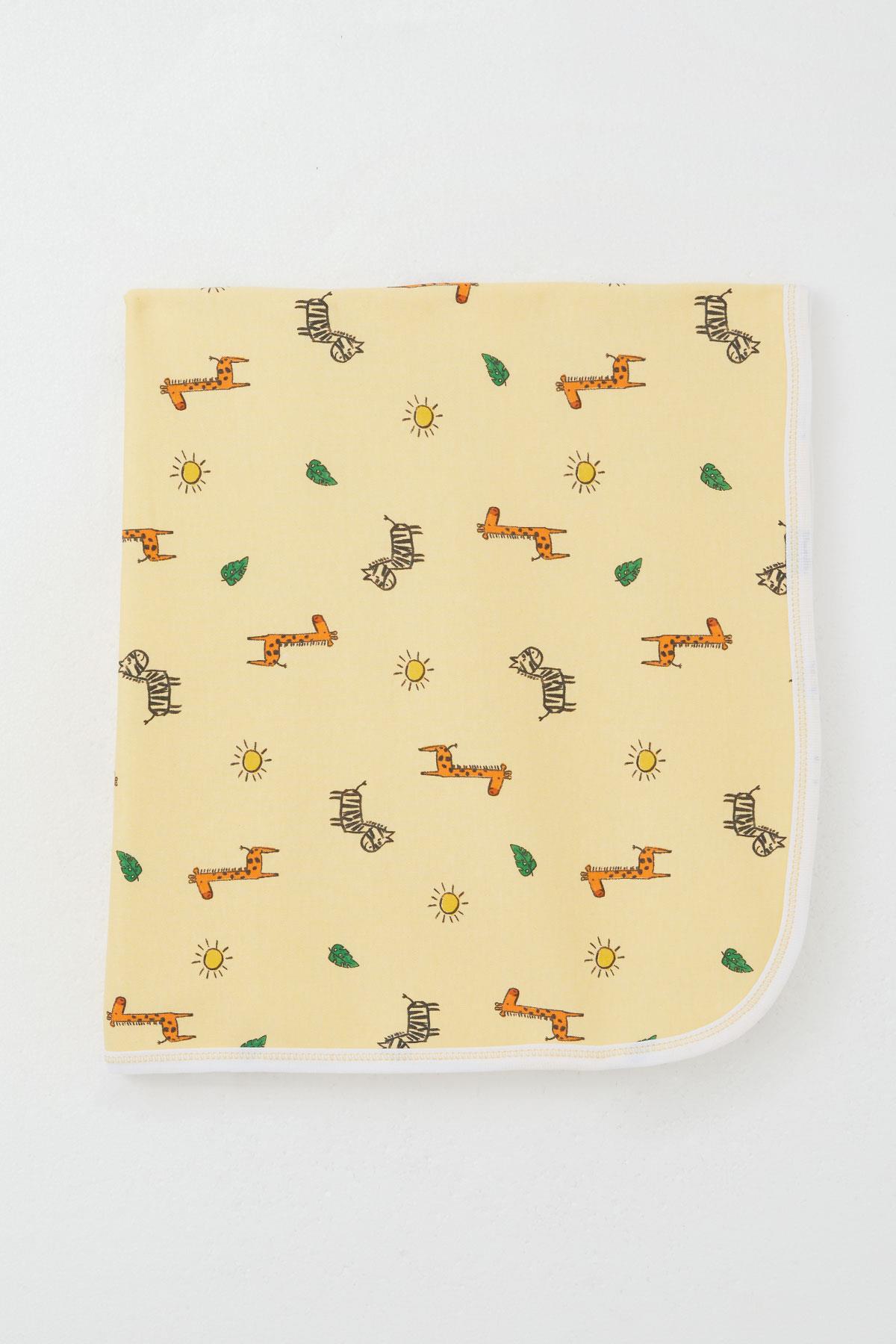 Breeze Yenidoğan Bebek Battaniyesi Minik Safari Temalı Hayvancık Desenli Sarı (Standart)