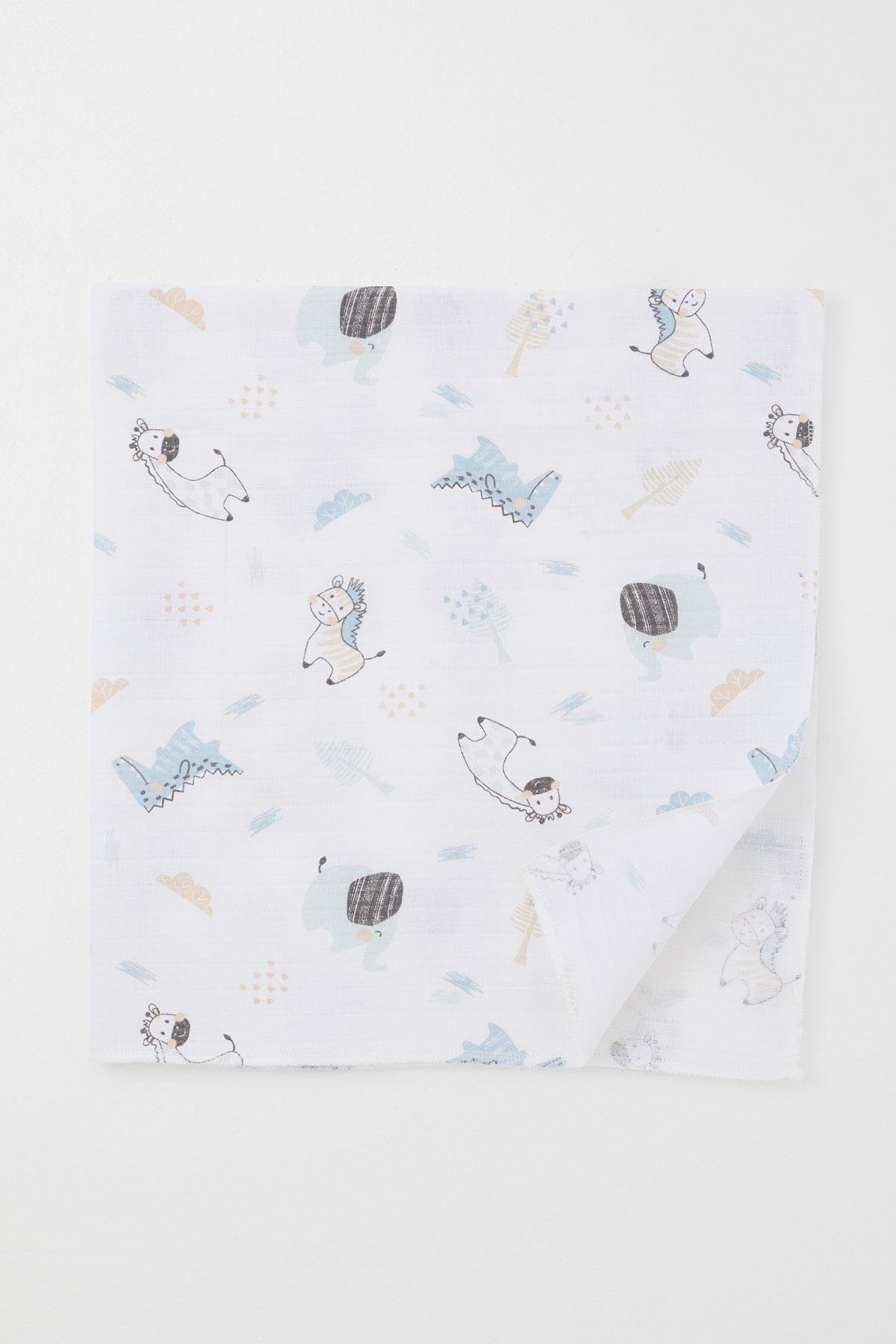 Breeze Yenidoğan Bebek Müslin Battaniye Sevimli Hayvancıklar Desenli Beyaz (Standart)