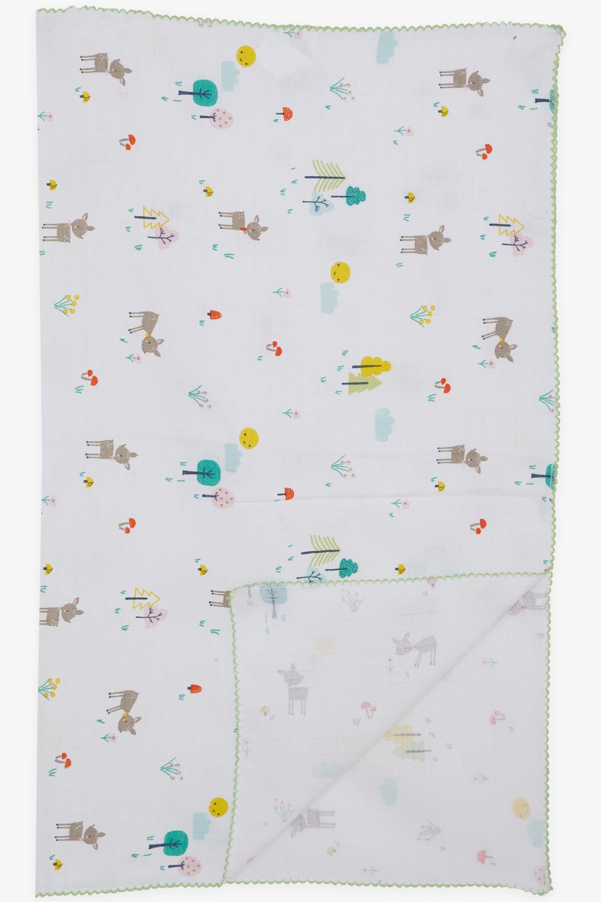 Breeze Yenidoğan Bebek Müslin Battaniye Bahar Temalı Ceylancık Desenli Ekru