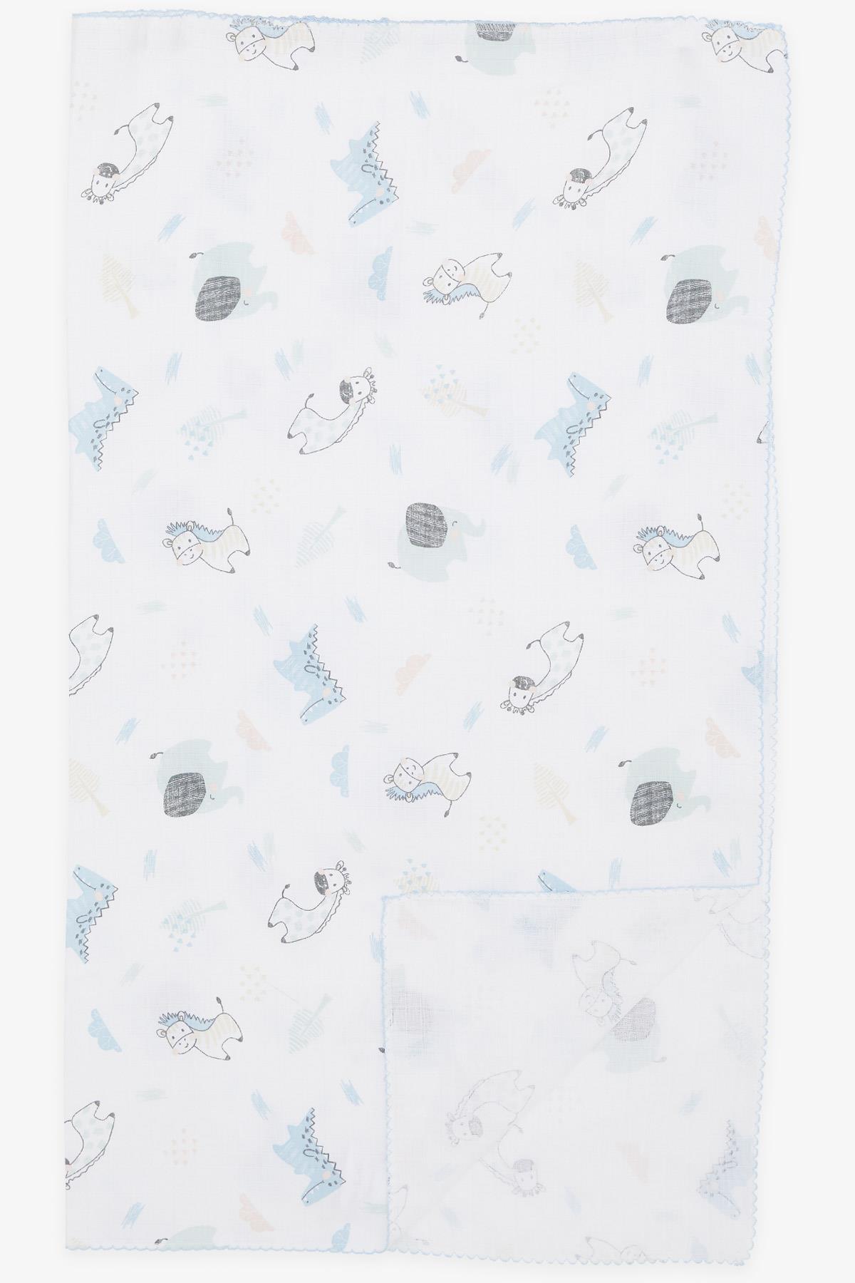 Breeze Yenidoğan Bebek Müslin Battaniye Sevimli Hayvanlar Desenli Beyaz