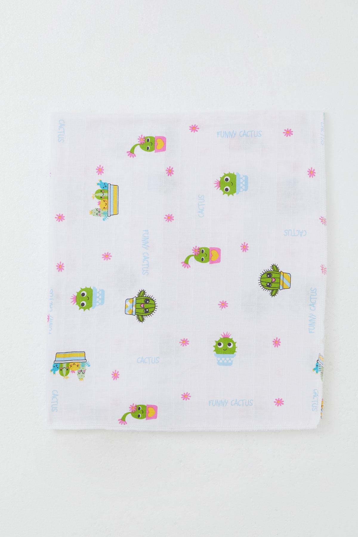 Breeze Yenidoğan Bebek Müslin Battaniye Eğlenceli Kaktüsler Beyaz (Standart)