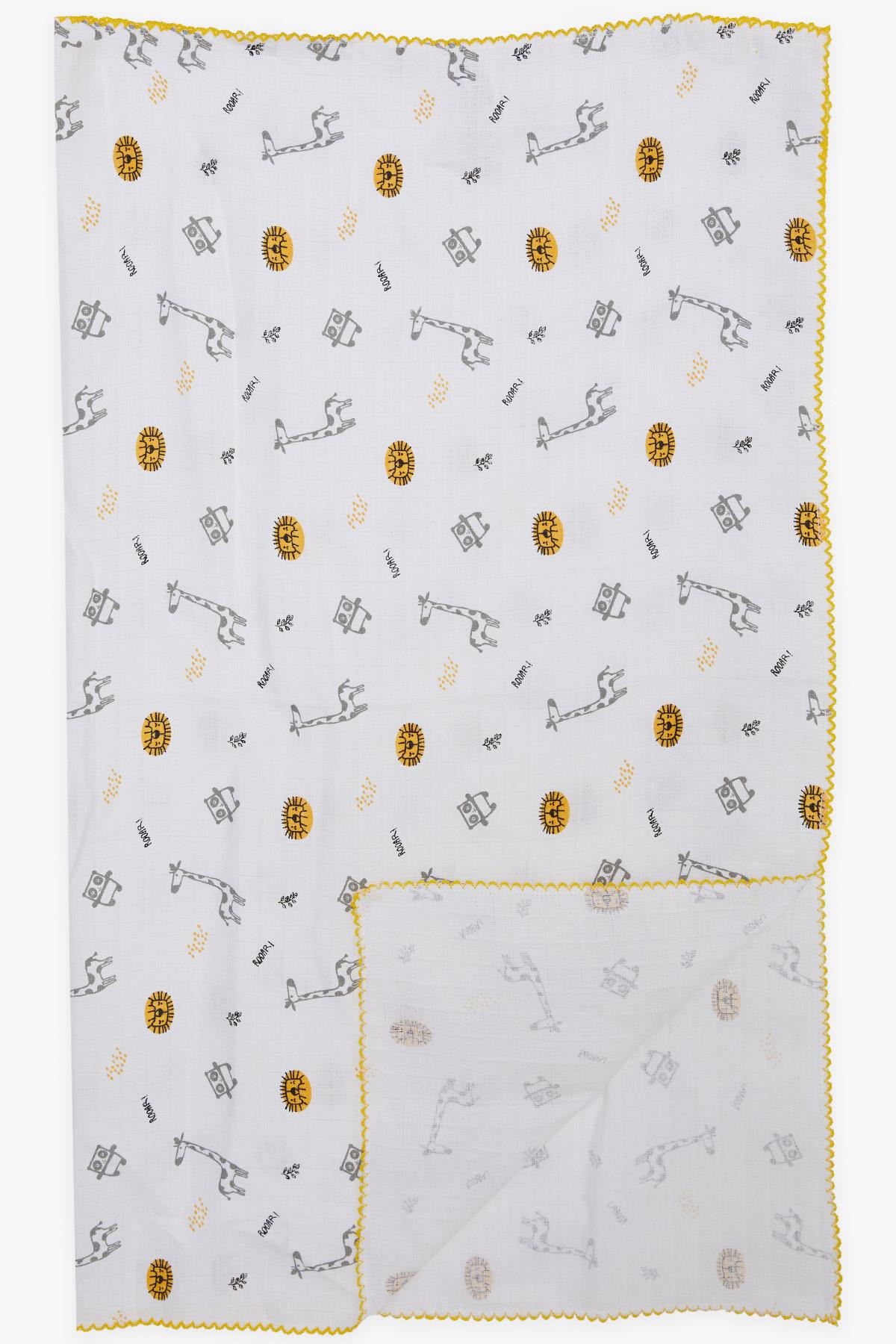 Breeze Yenidoğan Bebek Müslin Battaniye Sevimli Hayvancıklar Desenli Ekru