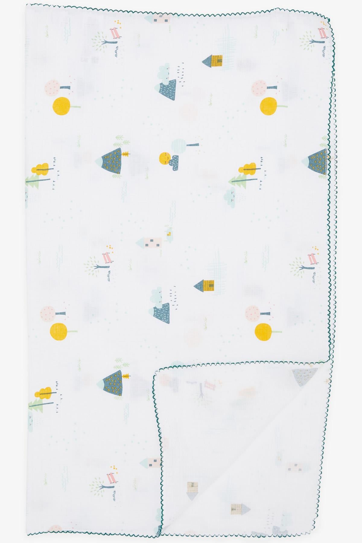 Breeze Yenidoğan Bebek Müslin Batttaniye Bahar Temalı Bulut Desenli Beyaz