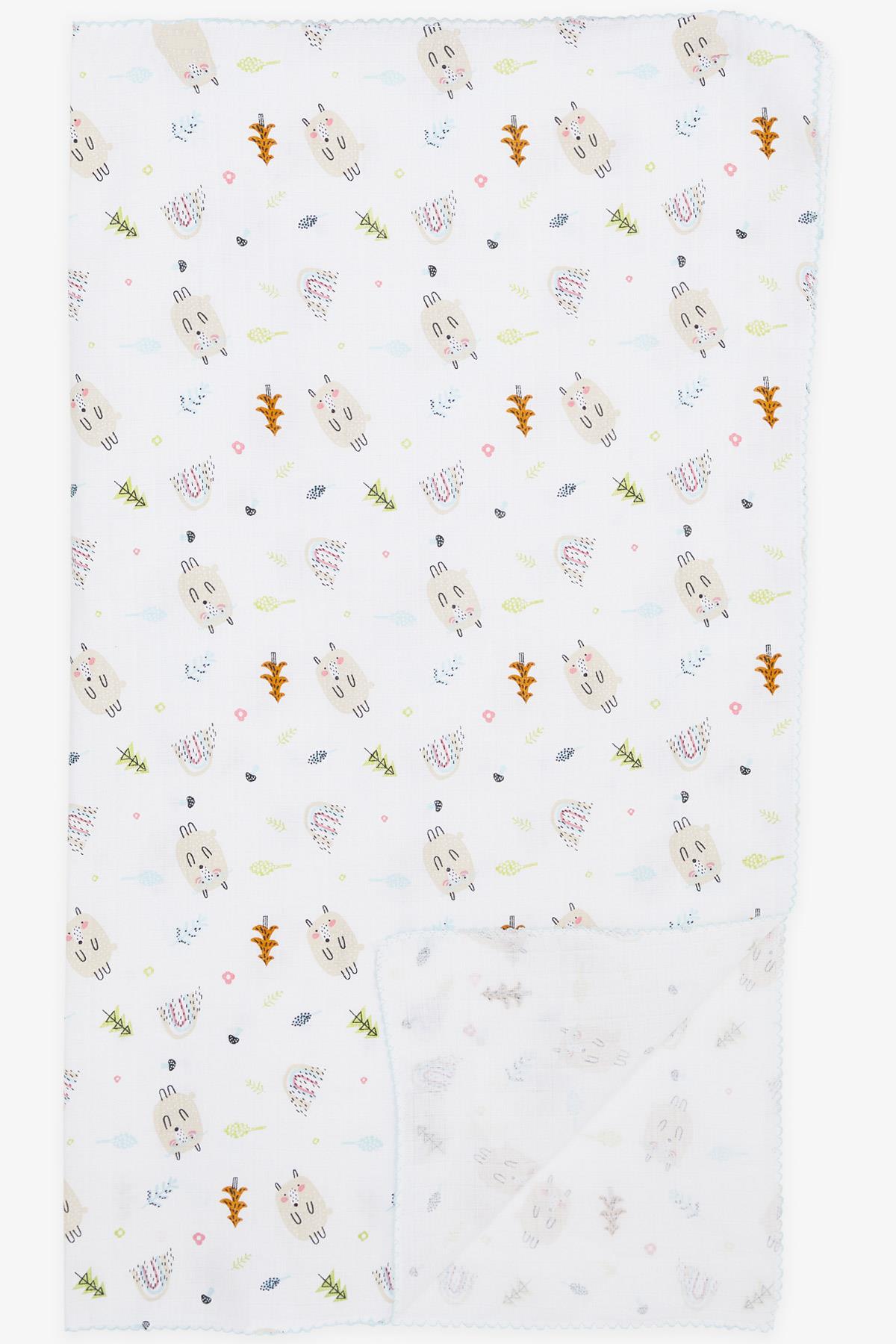 Breeze Yenidoğan Bebek Müslin Batttaniye Sevimli Kirpicik Desenli Beyaz