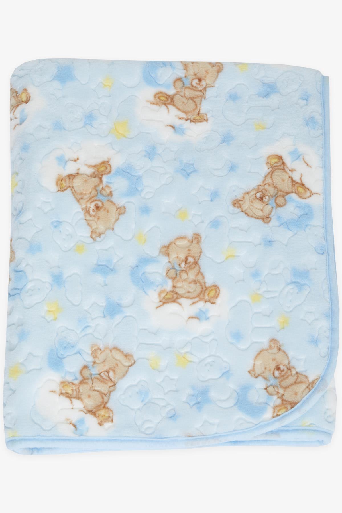 GOLDEN Golden Yenidoğan Bebek Battaniyesi Emboss Kabartma Ayıcık Desenli Mavi