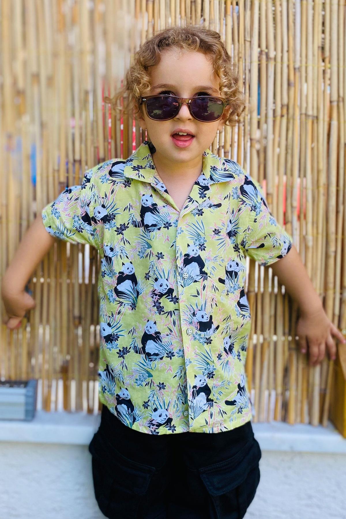 Jack Lions Erkek Çocuk Gömlek Eğlenceli Pandacık Desenli Fıstık Yeşili (1.5-5 Yaş)