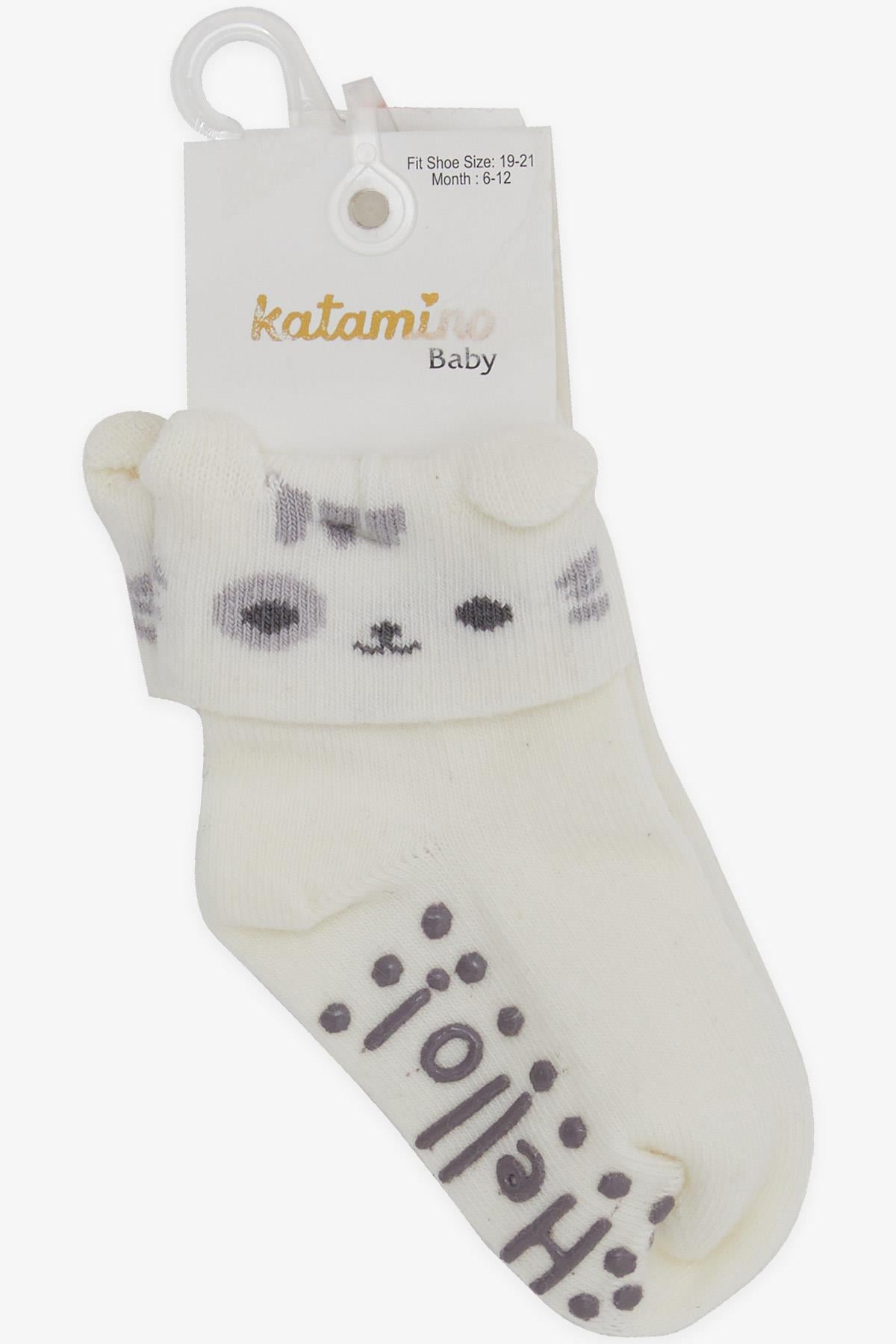 Katamino Erkek Bebek Soket Çorap 3D li Abs li Ekru (6 Ay-2 Yaş)