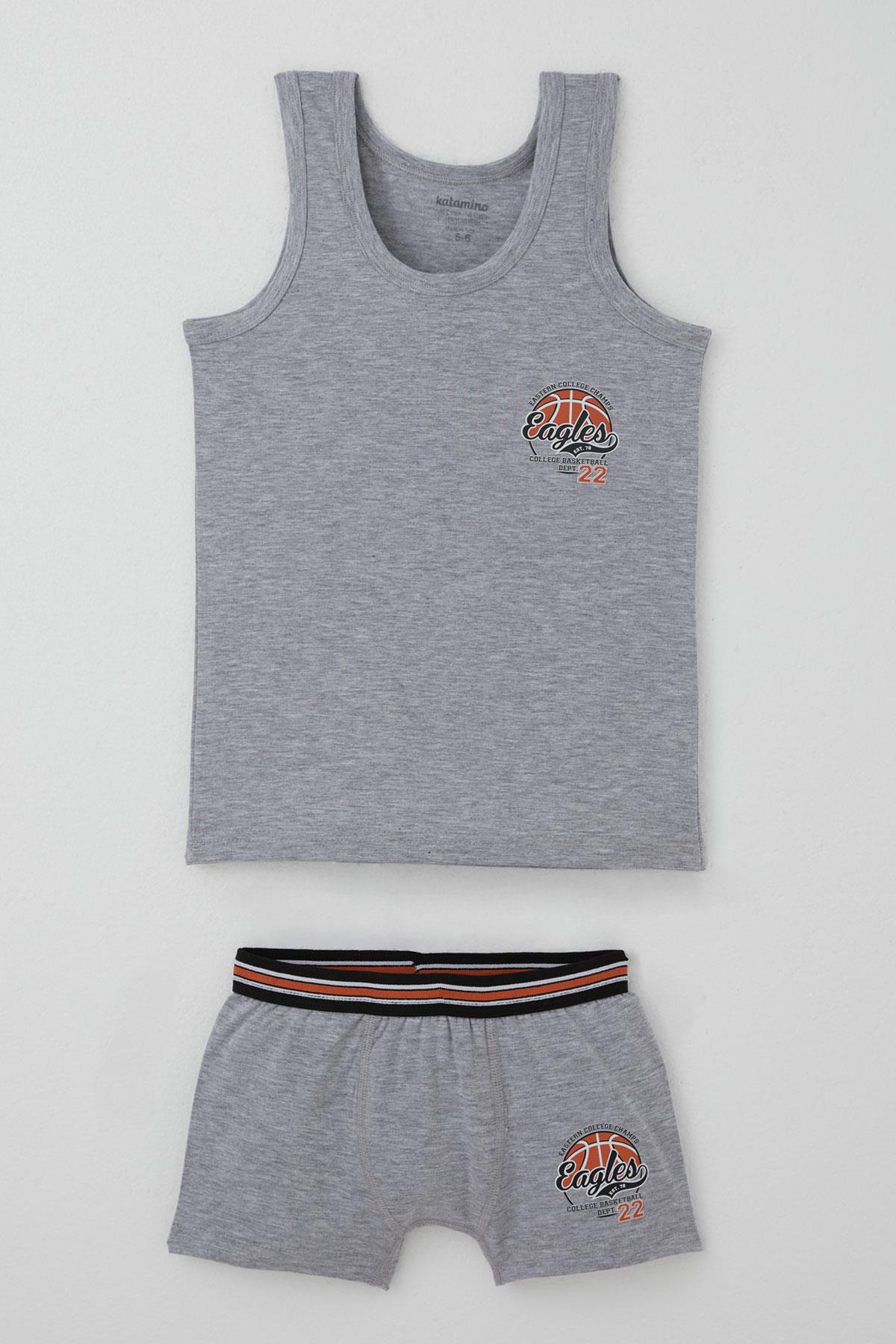 Katamino Erkek Çocuk Atlet Boxer Takım Motivasyon Temalı Gri Melanj (1-12 Yaş)