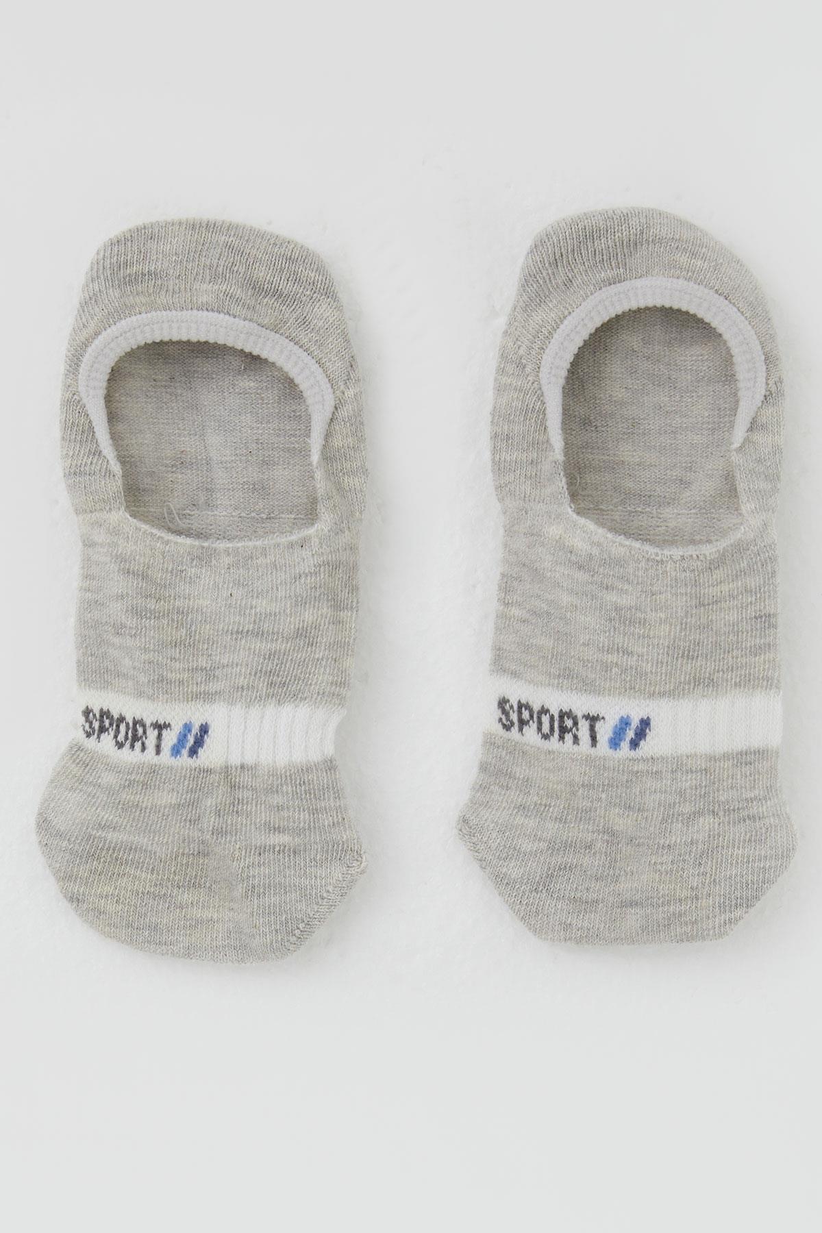 Katamino Erkek Çocuk Babet Çorap Sport Yazı Baskılı Açık Gri Melanj (7-14 Yaş)