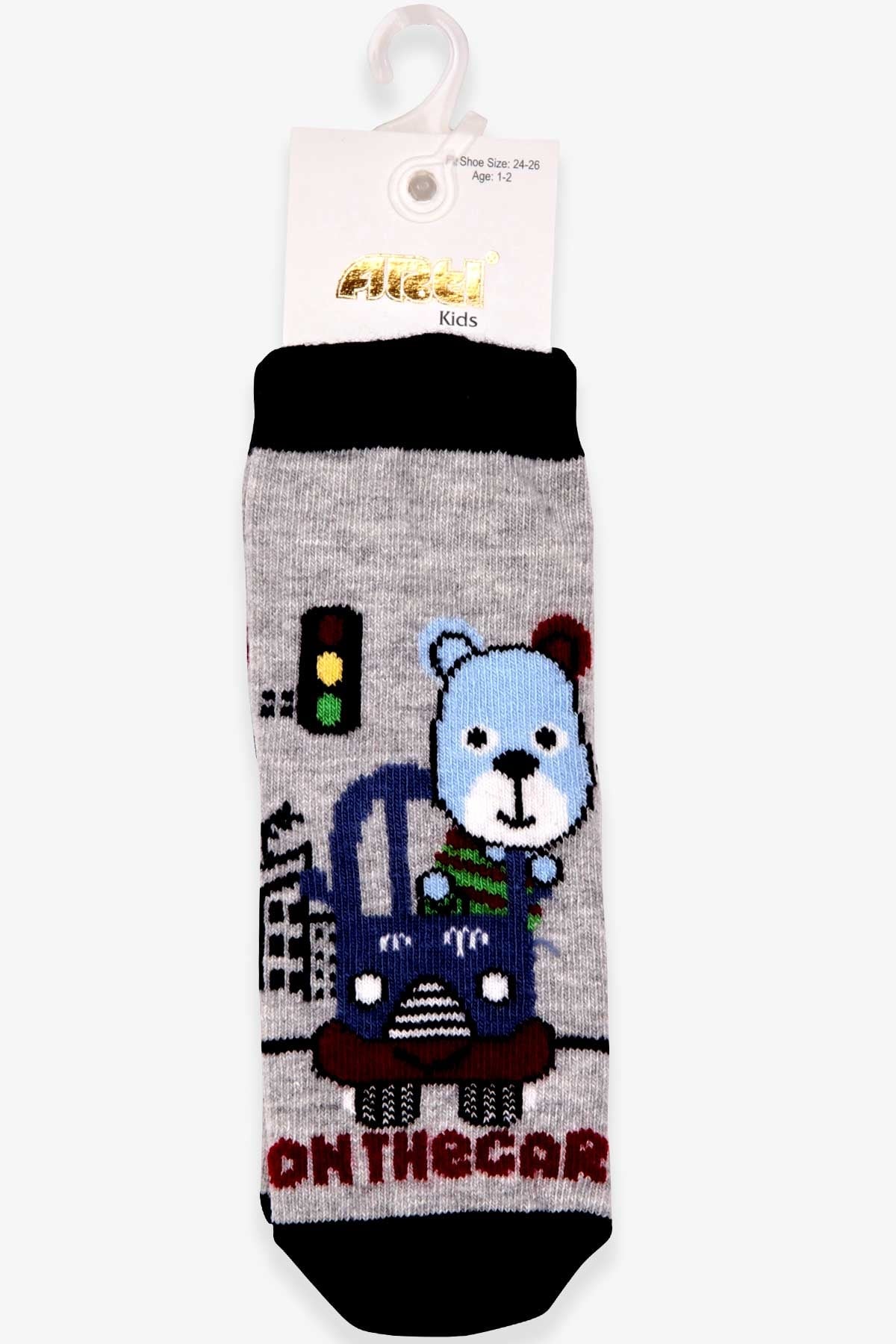 Katamino Erkek Çocuk Soket Çorap Ayıcık Desenli Gri (1-2-7-8 Yaş)
