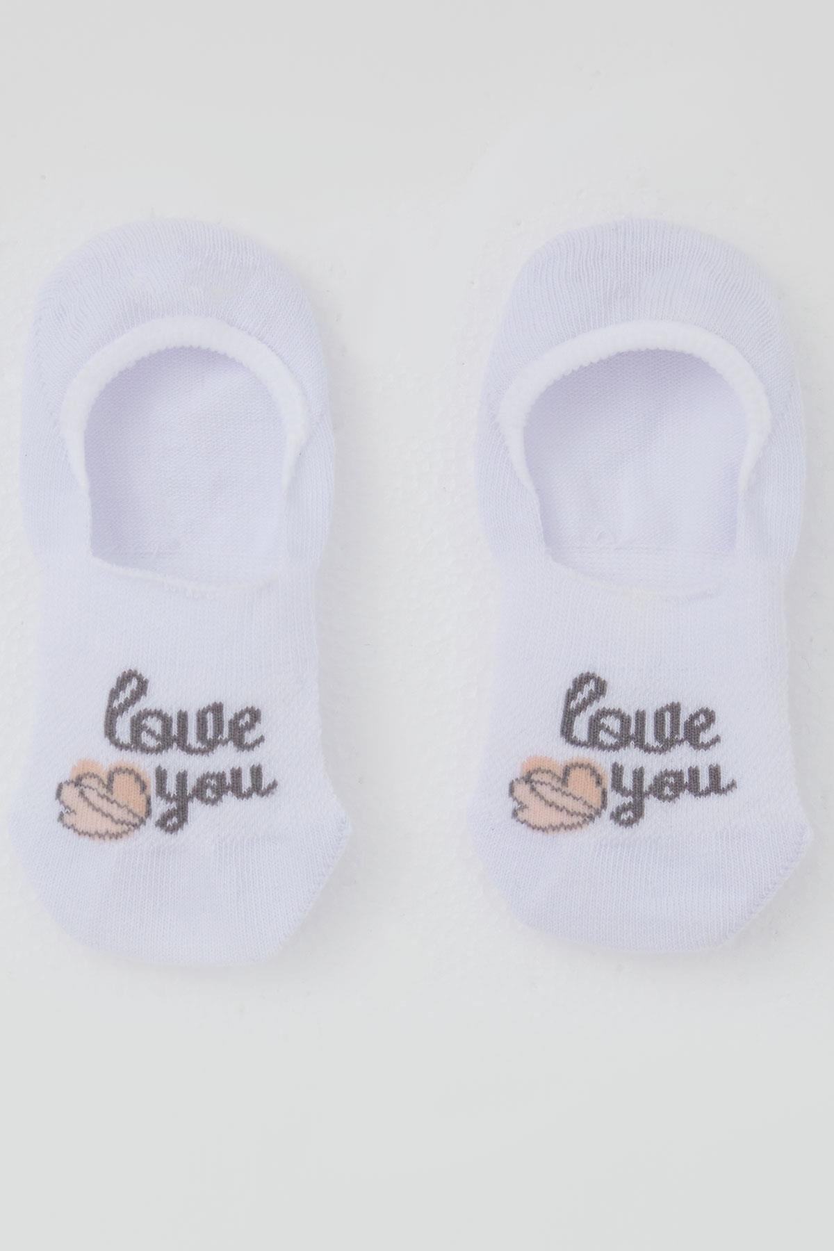 Katamino Kız Çocuk Babet Çorap Sevgi Temalı Kalp Baskılı Beyaz (5-14 Yaş)