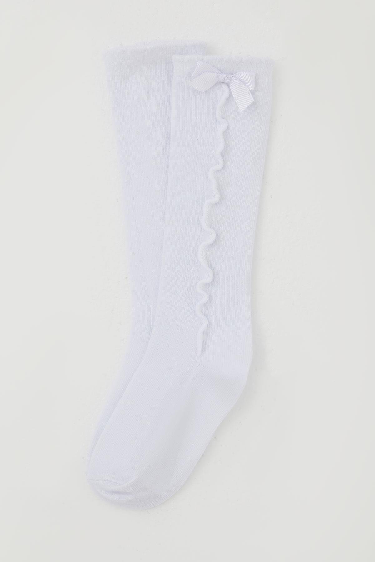 Katamino Kız Çocuk Golf Çorap Bilek Kısmı Fiyon Aksesuarlı Beyaz (1-8 Yaş)