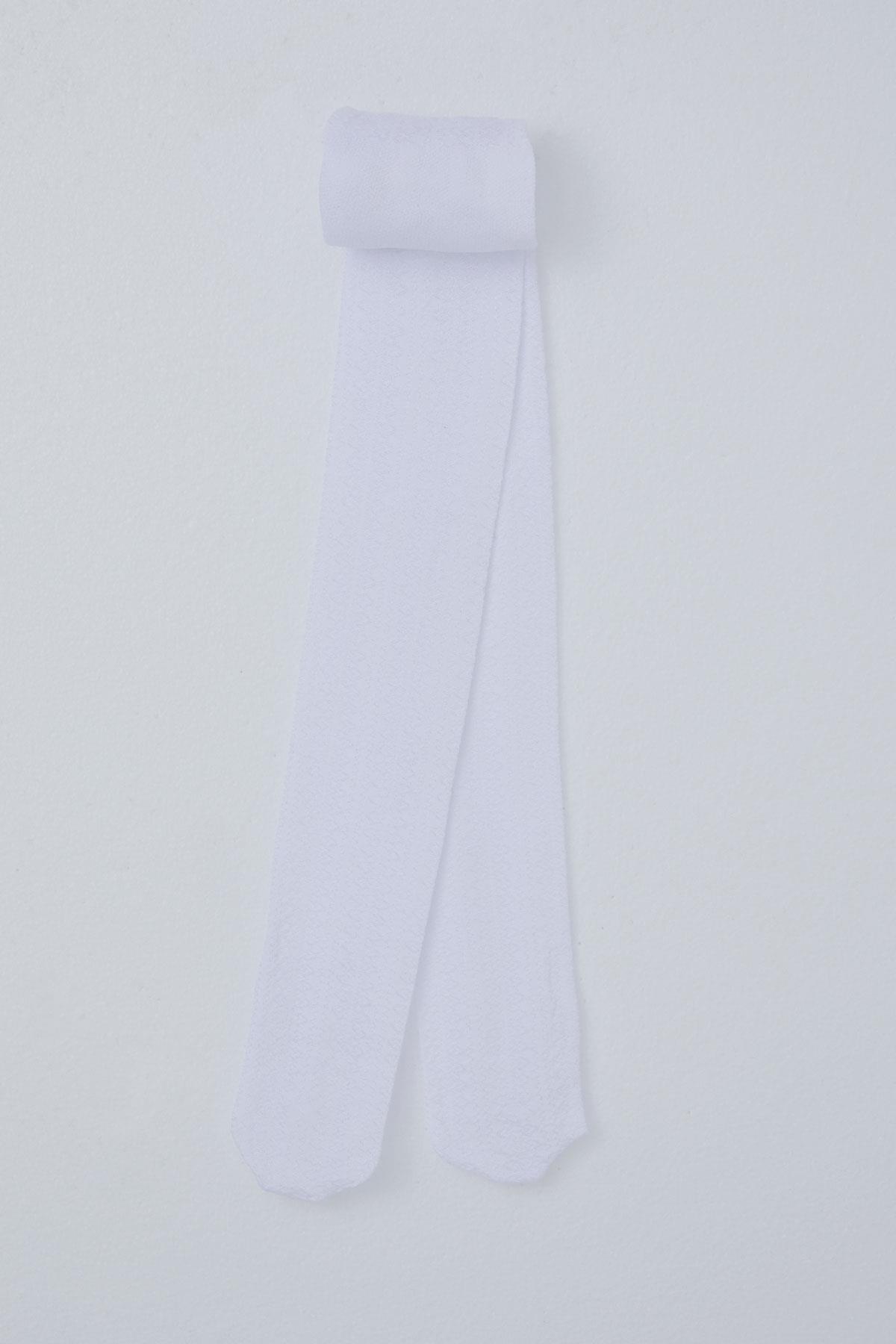 Katamino Kız Çocuk Külotlu Çorap Kendinden Desenli Beyaz (5-14 Yaş)