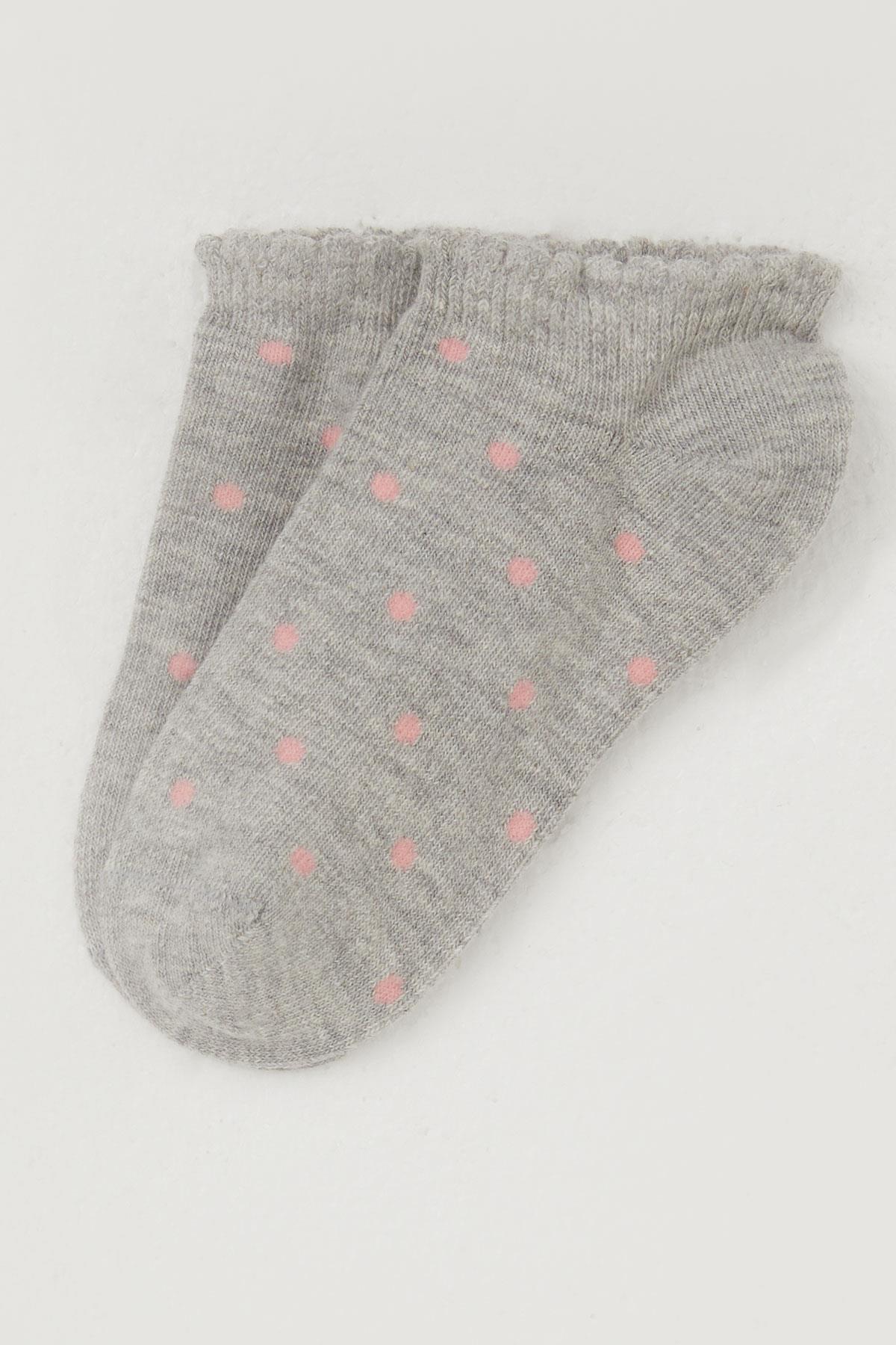 Katamino Kız Çocuk Patik Çorap Puantiye Desenli Gri Melanj (1-12 Yaş)