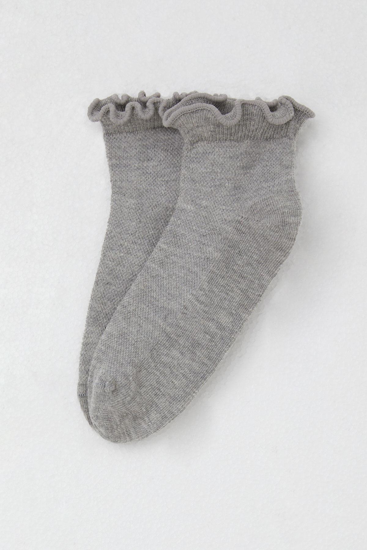 Katamino Kız Çocuk Soket Çorap Bilek Kısmı Lastik Fırfırlı Gri Melanj (9-14 Yaş)