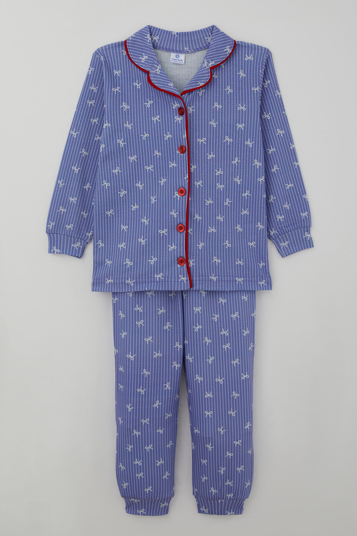 Luggi Baby Kız Çocuk Pijama Takımı Fiyonk Empirme Arabiyeli Önden Düğmeli Lila (2-8 Yaş)