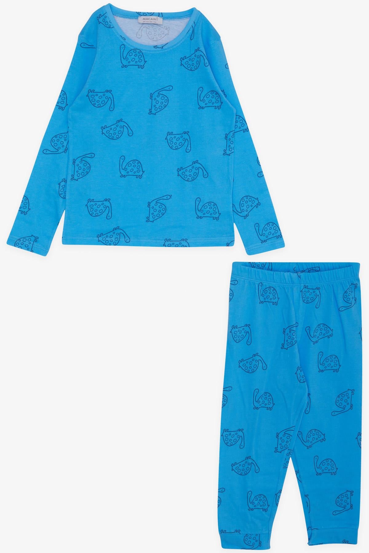 MACAWI Erkek Çocuk Pijama Takımı Kaplumbağa Desenli Mavi (1.5-5 Yaş)