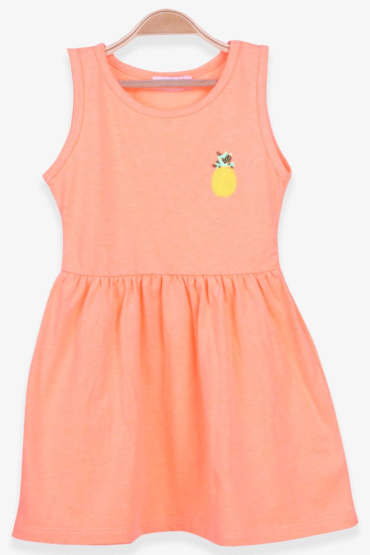 Macawı Kız Çocuk Elbise Ananas Desenli Neon Turuncu (1.5-5 Yaş)