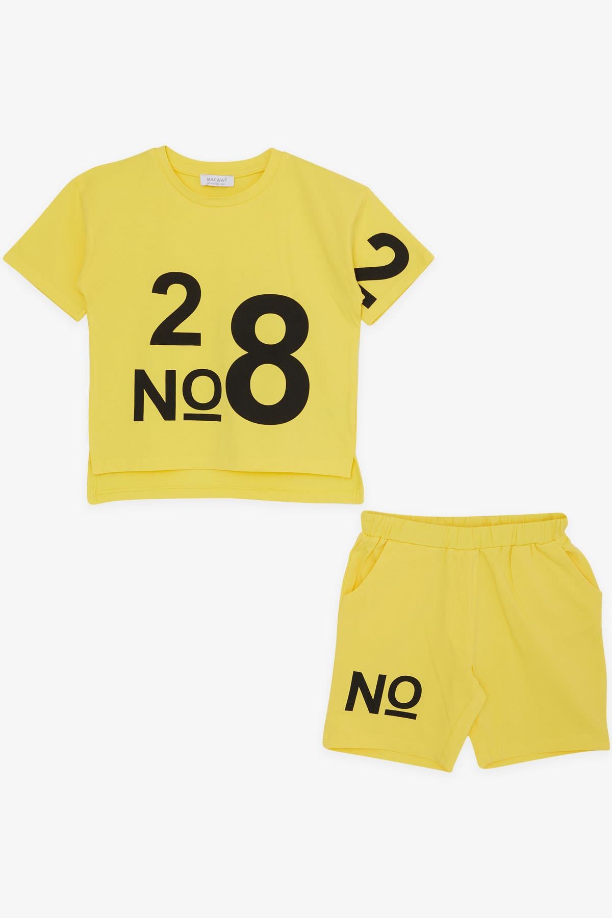 MACAWI Kız Çocuk Şortlu Takım Rakam Baskılı Sarı (3-7 Yaş)