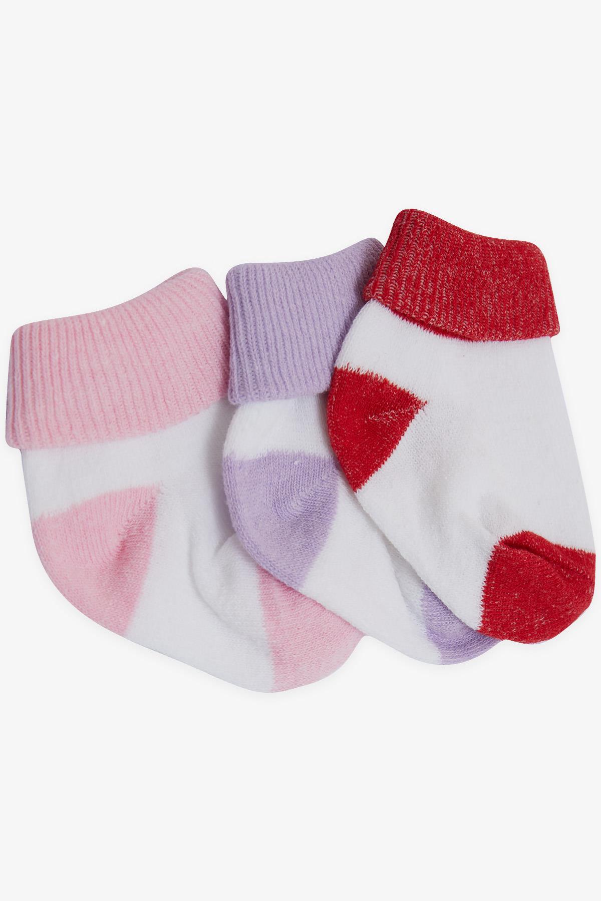 Minidamla Kız Bebek Yenidoğan Çorap 2 Renkli 3 lü Karışık Renk (0-3 Ay)